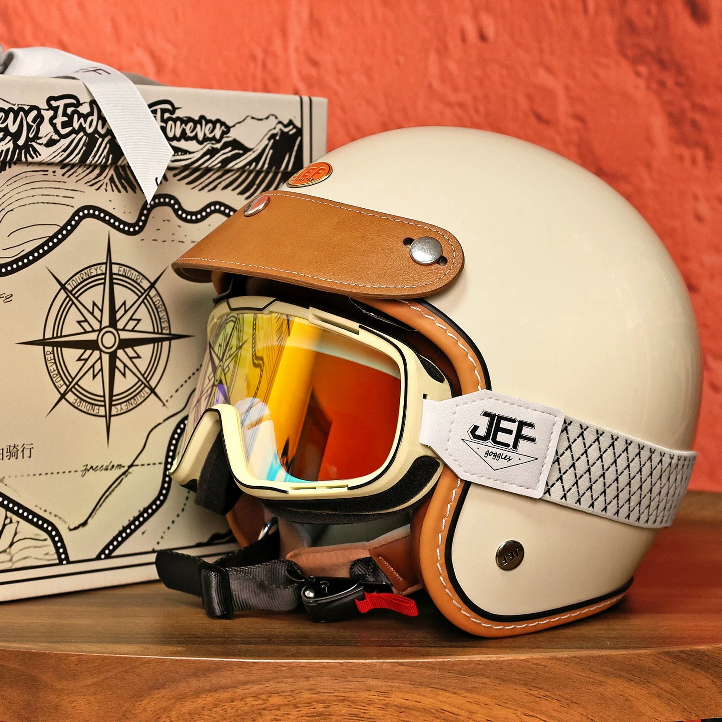 Taiwan JEF motorcycle helmet retro helmet men's 3C cool feeling lining summer helmet locomotive pedal 3/4 helmet women's high value
