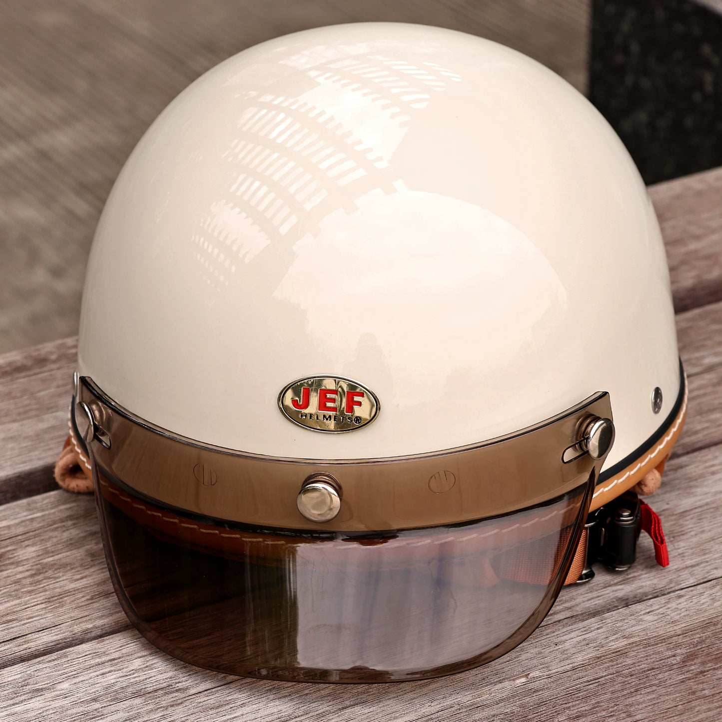 Taiwan JEF helmet brim motorcycle 3/4 helmet three-button small helmet body brim sun visor retro universal tongue