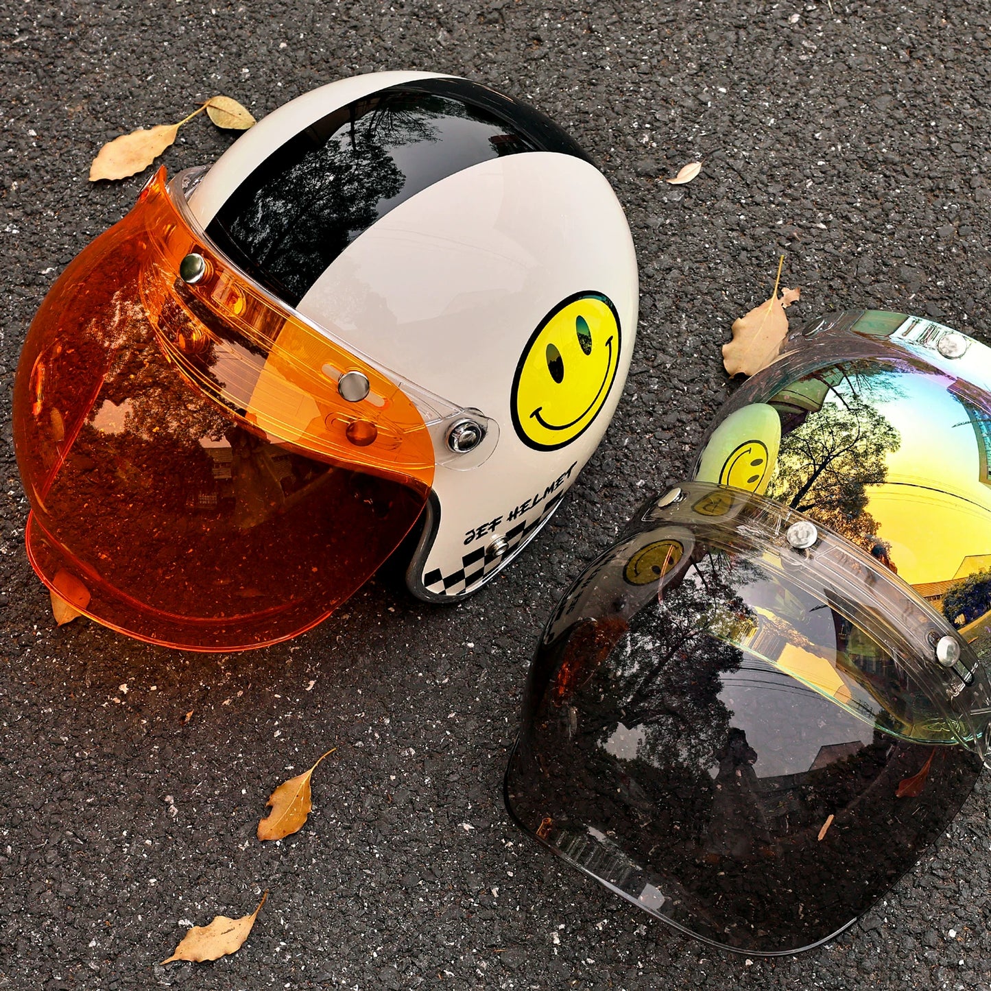 Taiwan JEF retro bubble mirror half helmet windshield windshield windproof sand anti-ultraviolet three-button universal helmet lens