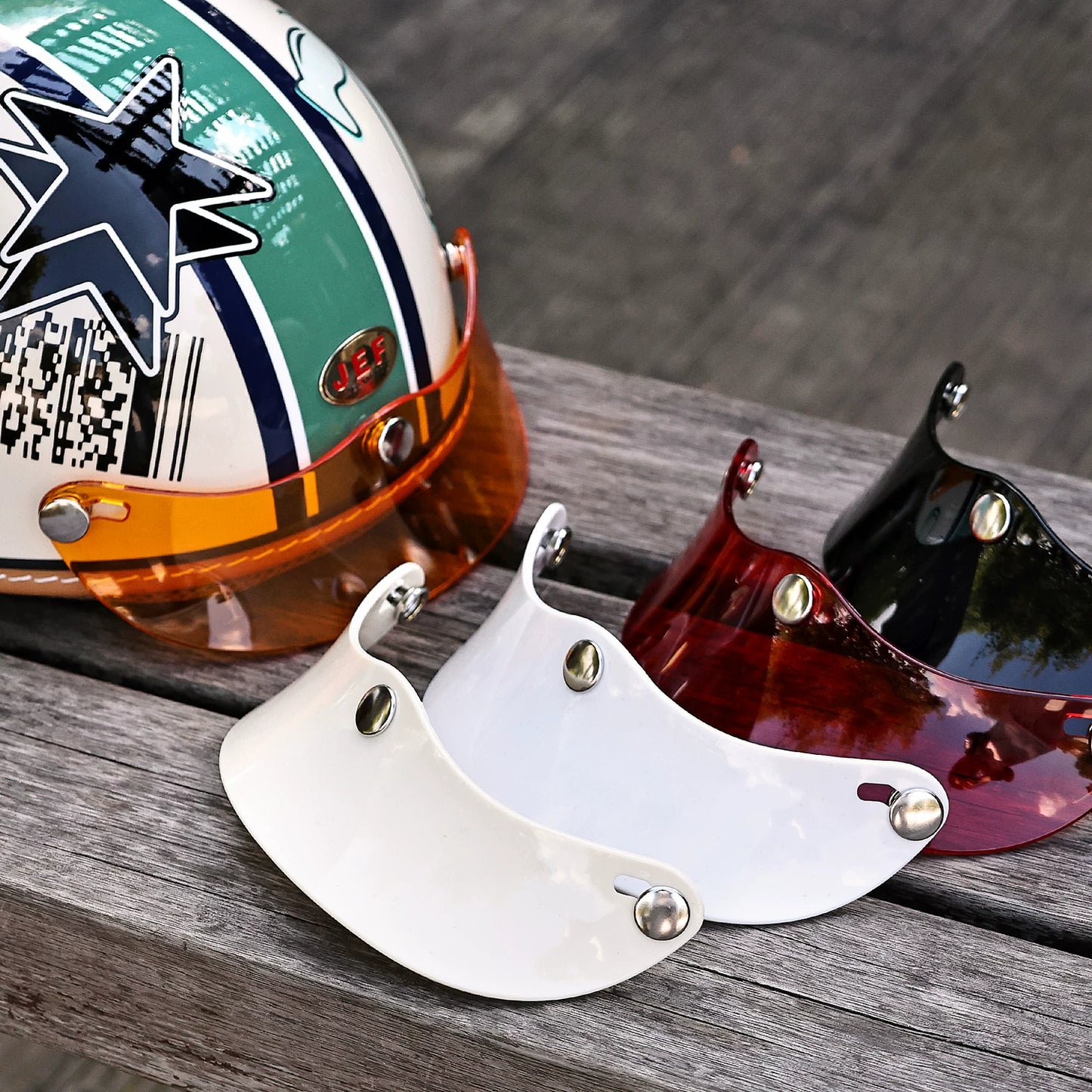 Taiwan JEF retro helmet half helmet brim three-button adjustable tongue sunshade three-quarters helmet decoration