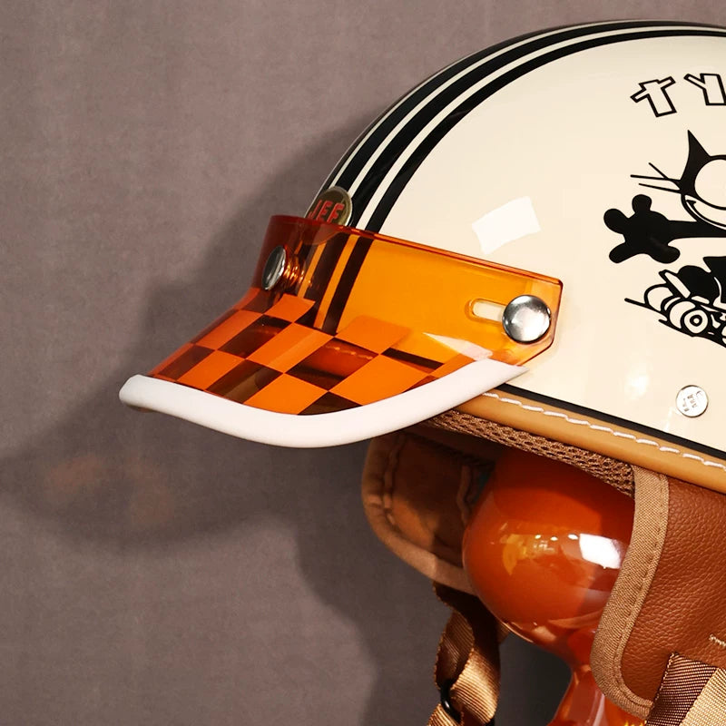 Taiwan JEF helmet brim motorcycle 3/4 helmet three-button small helmet body brim sun visor retro universal tongue