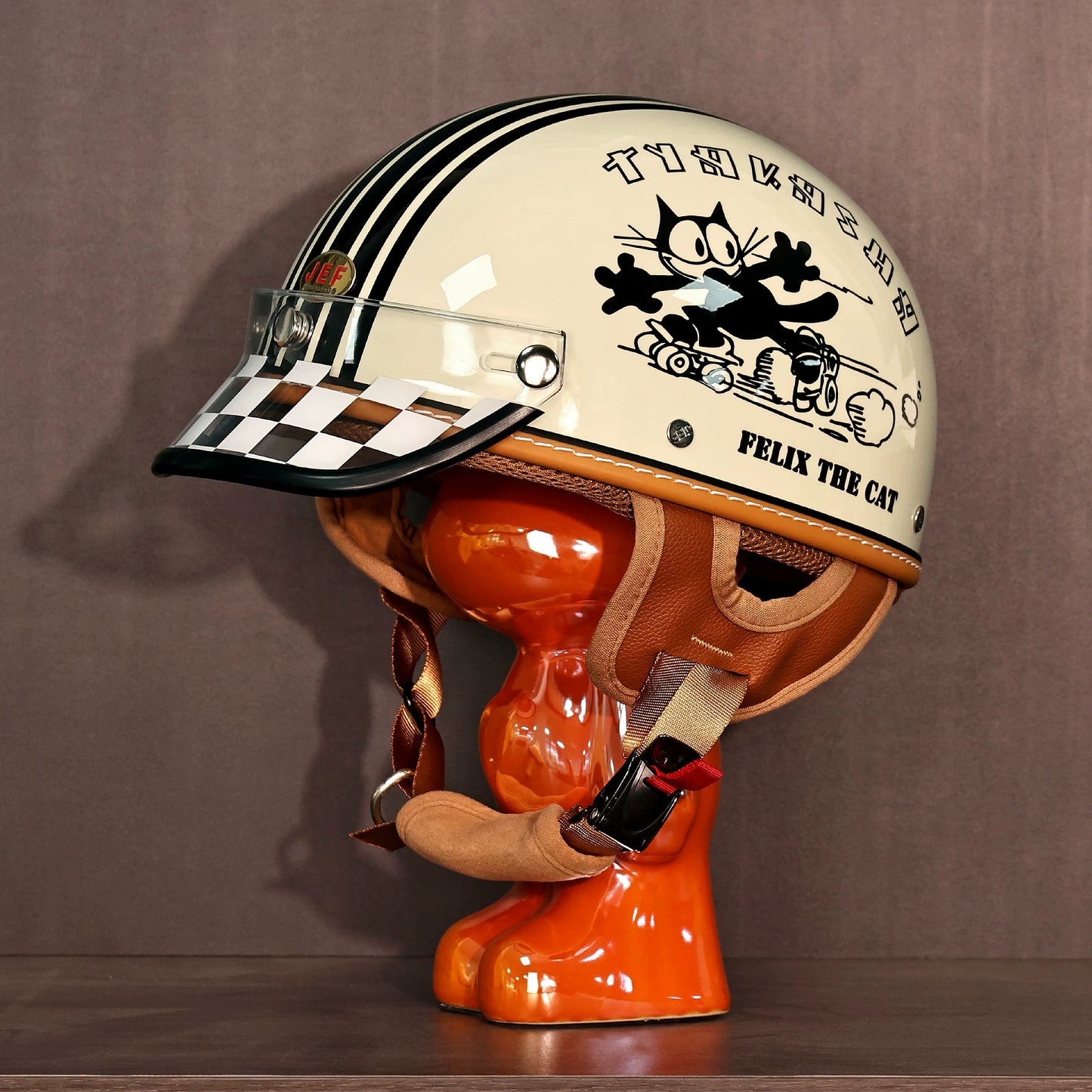 Taiwan JEF helmet skateboard cat electric car women's motorcycle men's locomotive retro summer cool lining lightweight half helmet