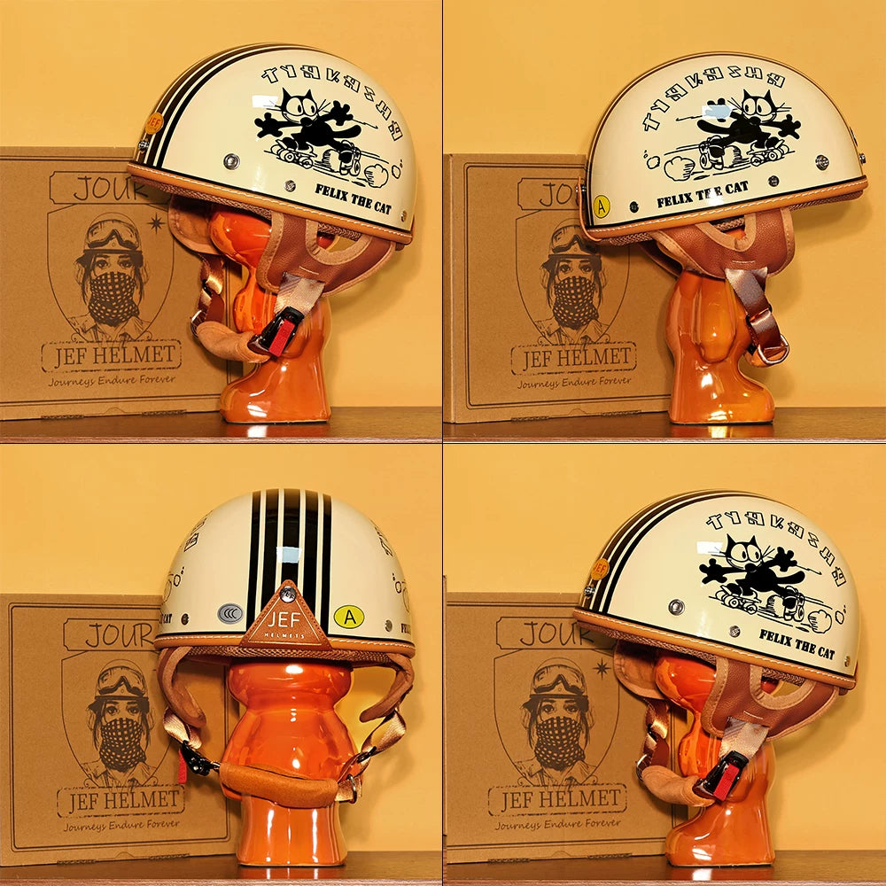 Taiwan JEF helmet retro half helmet pedal motorcycle electric lightweight 3C helmet summer men's and women's helmet