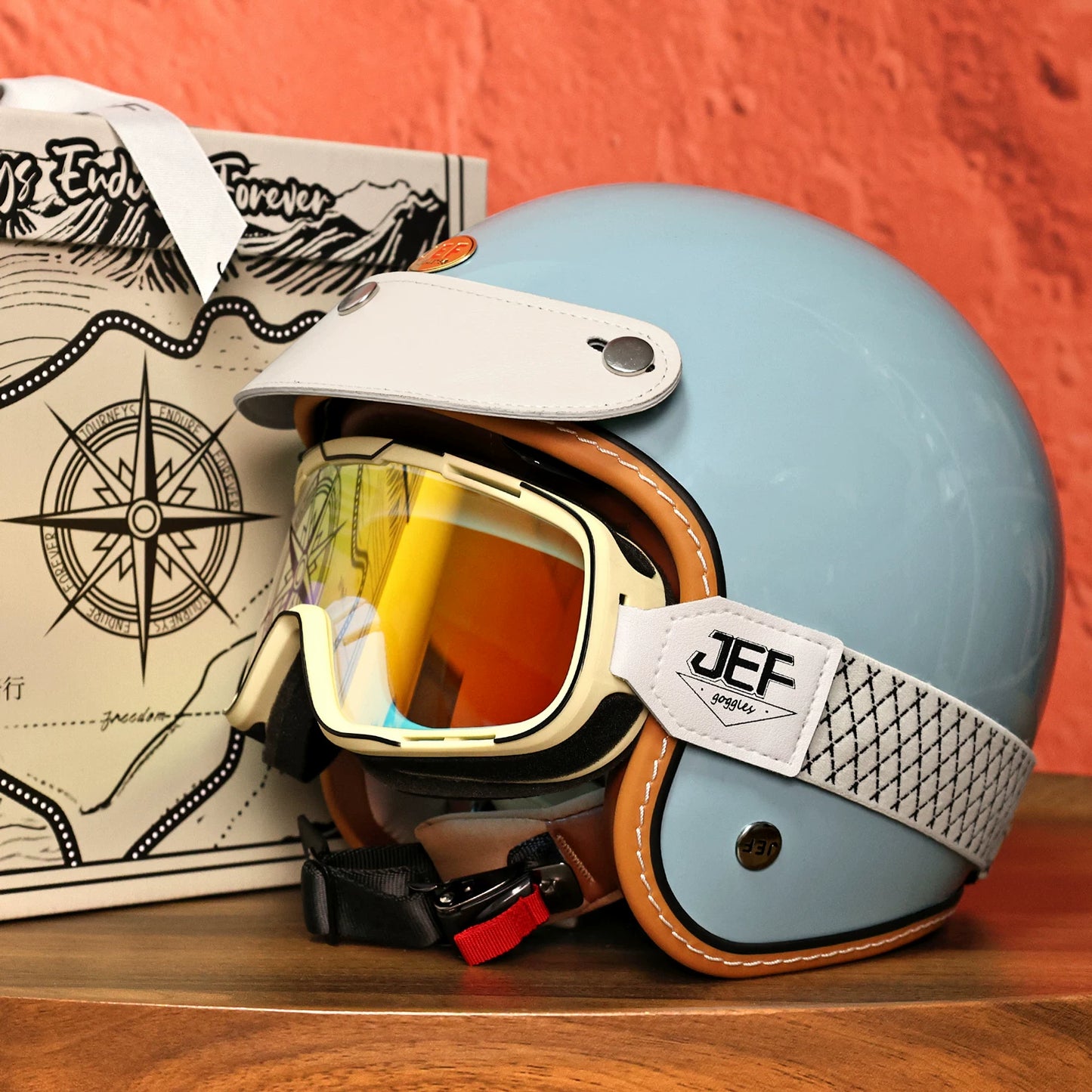 Taiwan JEF motorcycle helmet retro helmet men's 3C cool feeling lining summer helmet locomotive pedal 3/4 helmet women's high value
