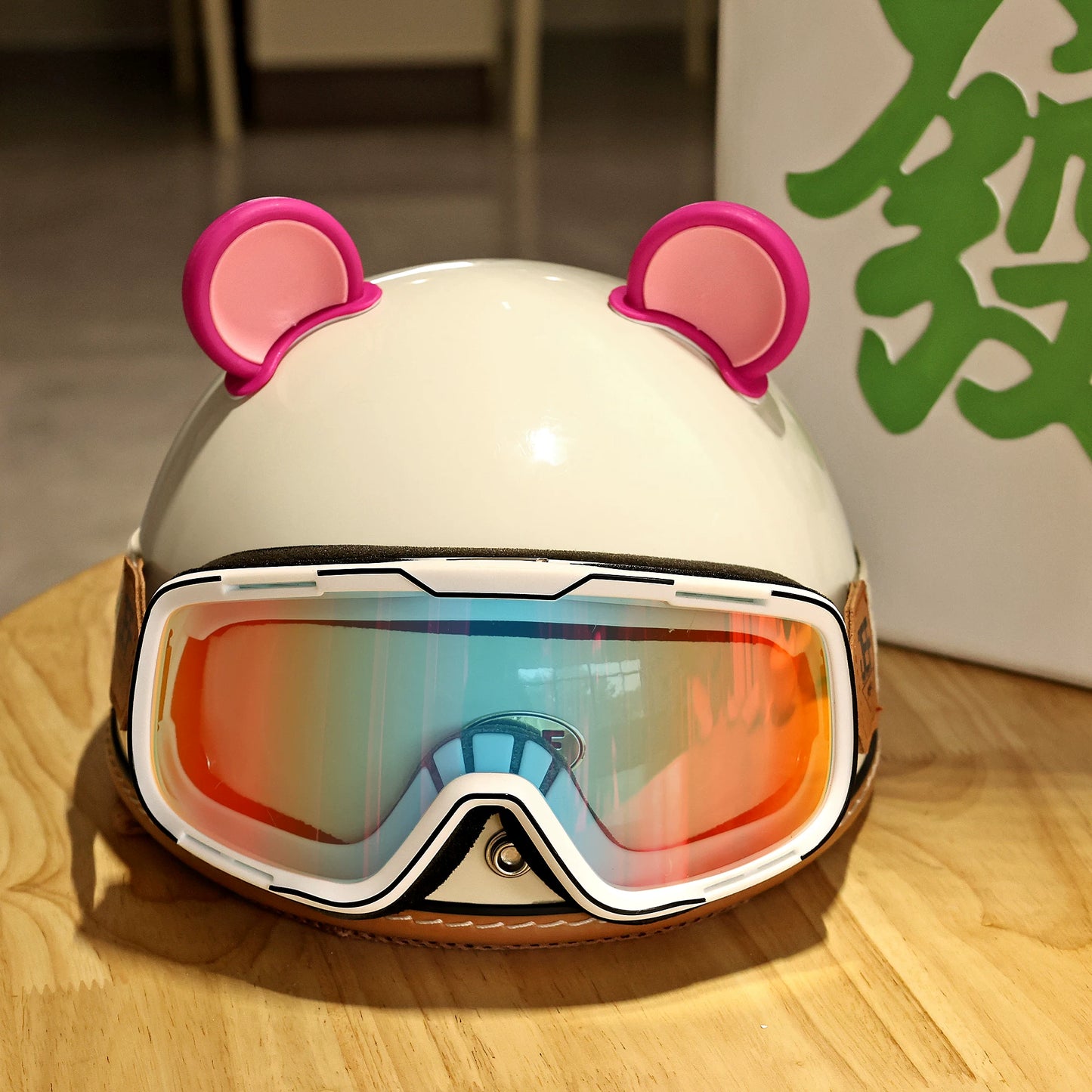 Taiwan JEF helmet retro bear ears women's electric motorcycle half helmet men's summer cute and light four seasons 3C scoop helmet