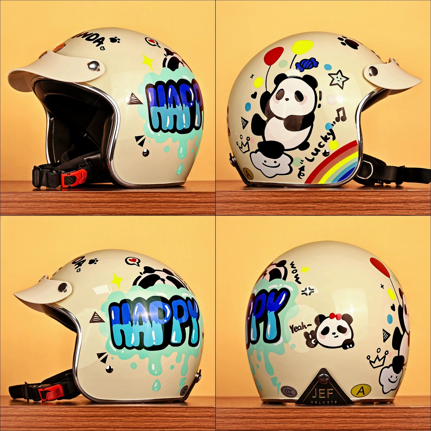Taiwan JEF helmet retro 3/4 helmet little monster smiley face Django motorcycle hard hat unisex all seasons 3C