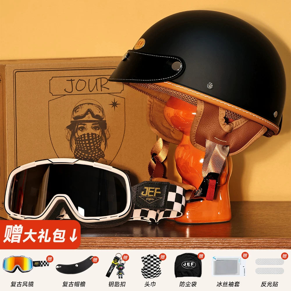 Taiwan JEF helmet retro half helmet pedal motorcycle electric lightweight 3C helmet summer men's and women's helmet