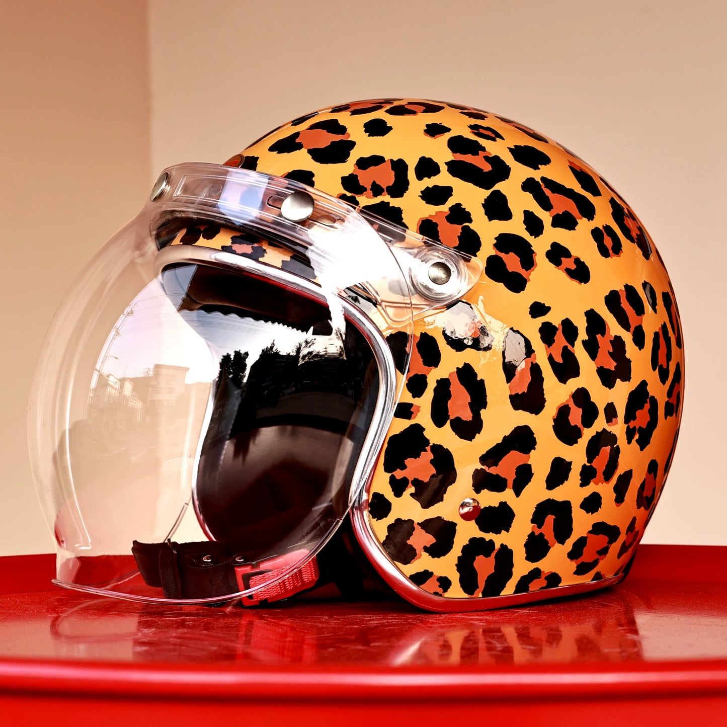 Taiwan JEF retro leopard print helmet women's locomotive 3/4 helmet men's motorcycle personality cool pedal three-quarter helmet