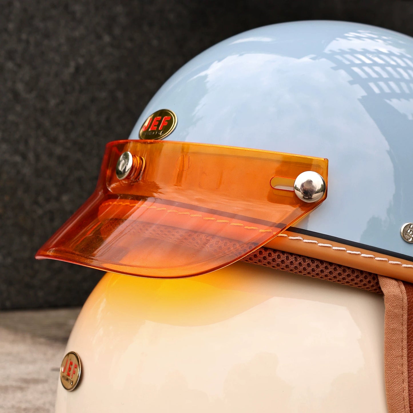 Taiwan JEF helmet brim motorcycle 3/4 helmet three-button small helmet body brim sun visor retro universal tongue