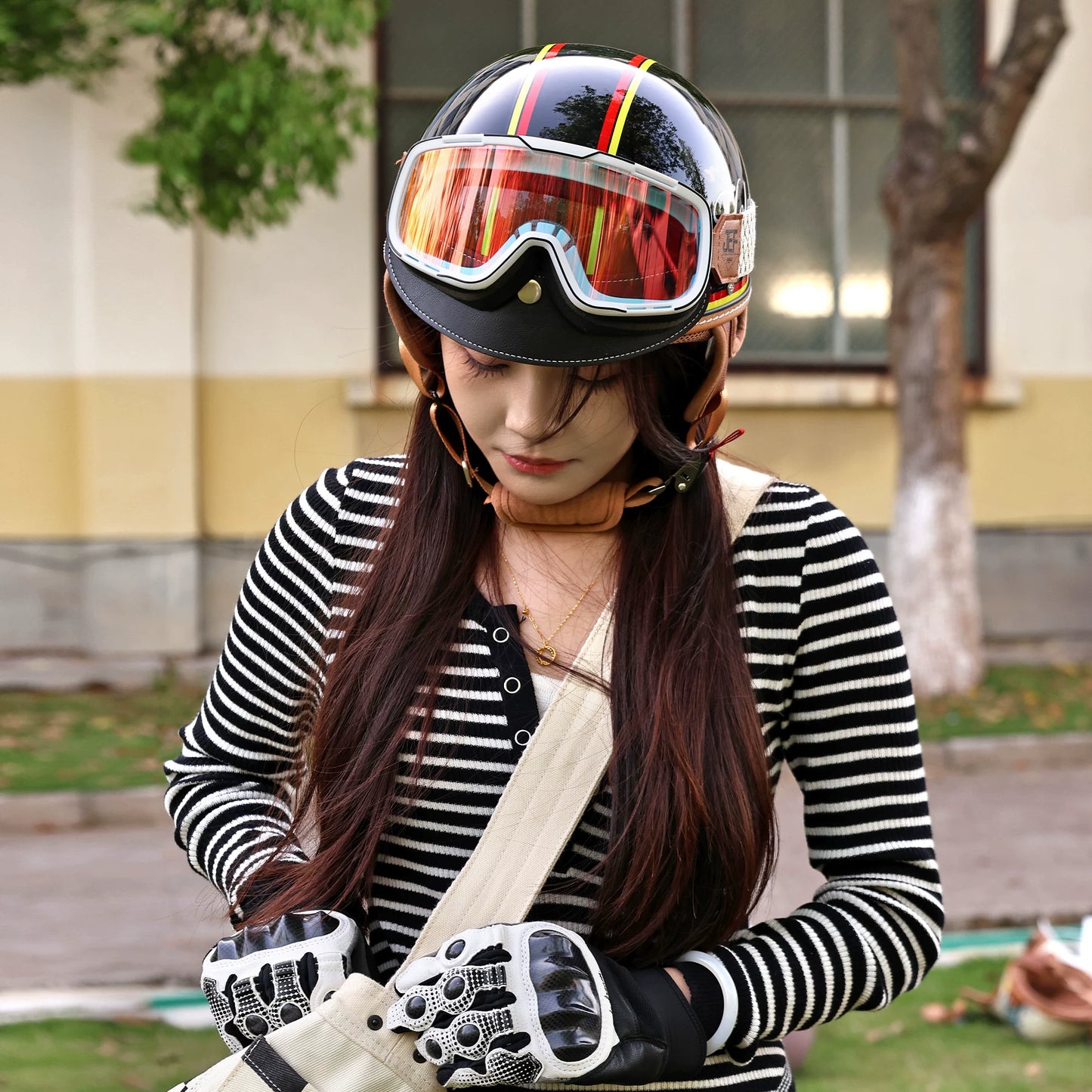 Taiwan JEF retro half helmet motorcycle scoop helmet electric lightweight 3C hard hat summer men's and women's summer breathable helmet