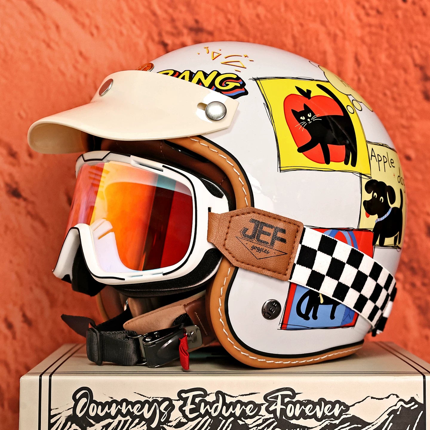 Taiwan JEF helmet retro half helmet cartoon 3/4 helmet men and women 3C electric motorcycle riding parent-child helmet four seasons