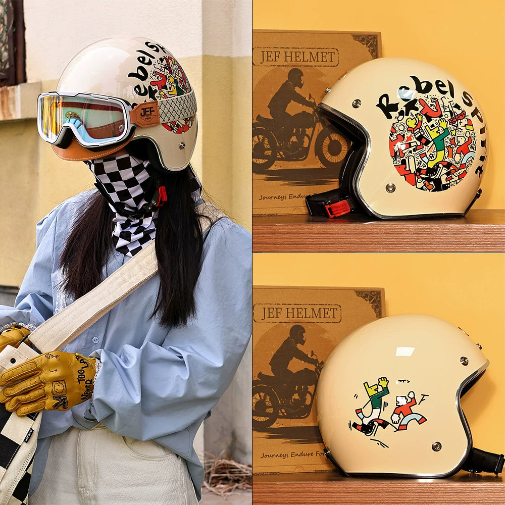 Taiwan JEF helmet retro 3/4 helmet little monster smiley face Django motorcycle hard hat unisex all seasons 3C