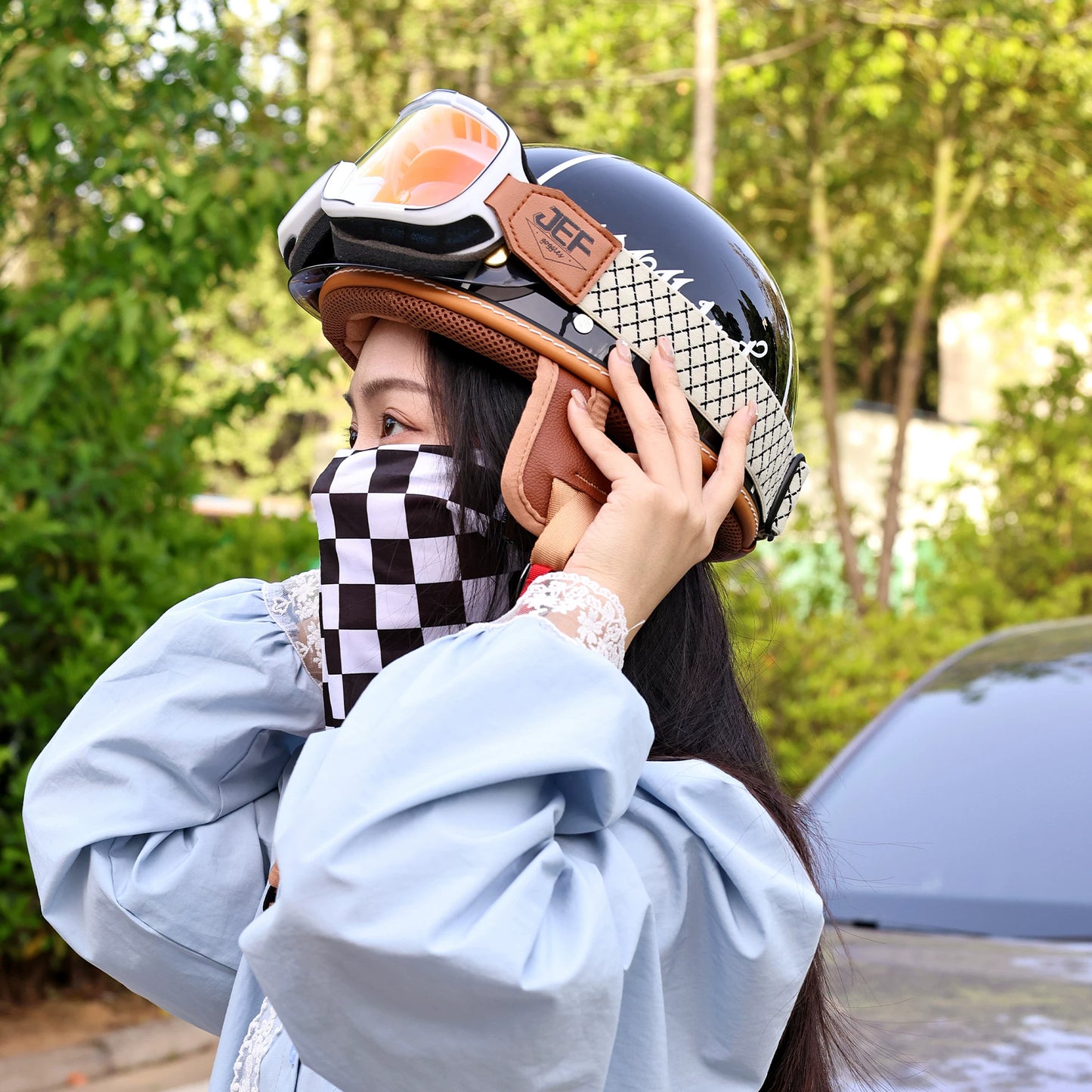 Vintage checkerboard sunscreen mask men and women outdoor cycling face towel magic headscarf ice silk sunscreen scarf summer