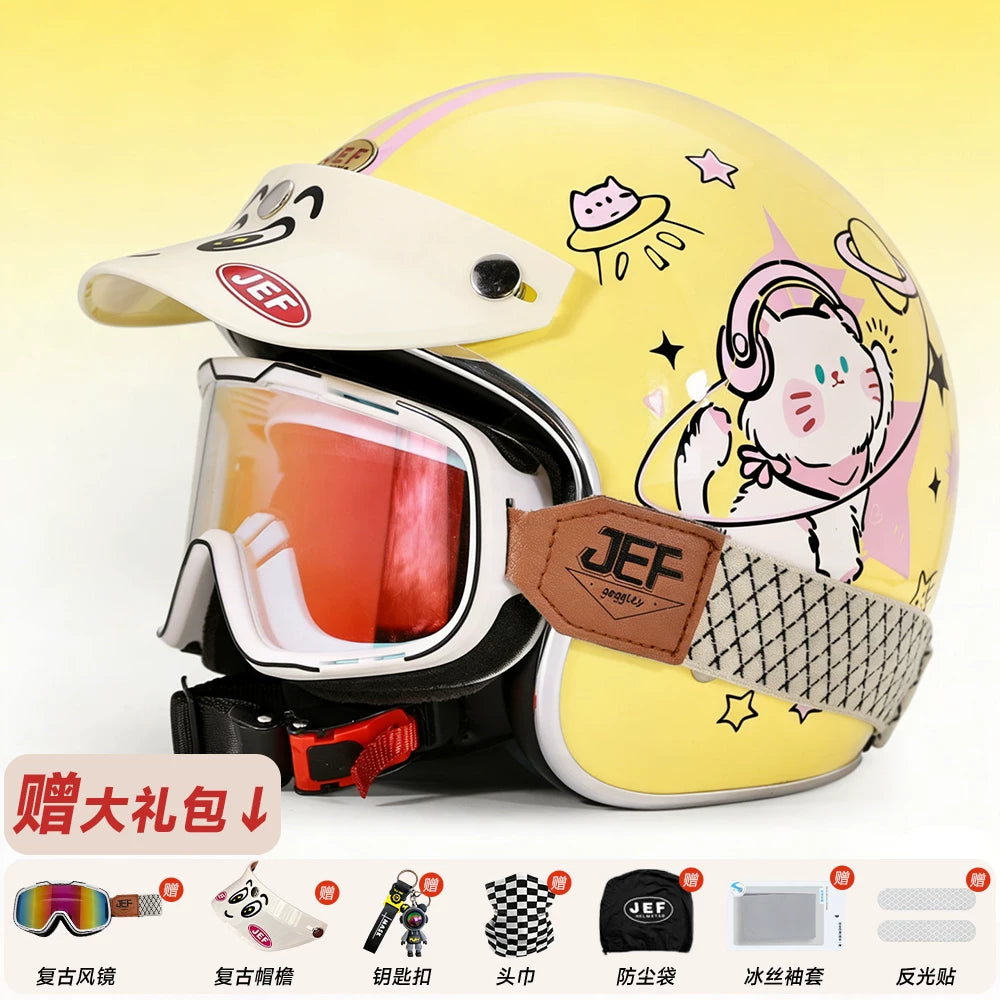 Taiwan JEF helmet retro 3/4 helmet little monster smiley face Django motorcycle hard hat unisex all seasons 3C