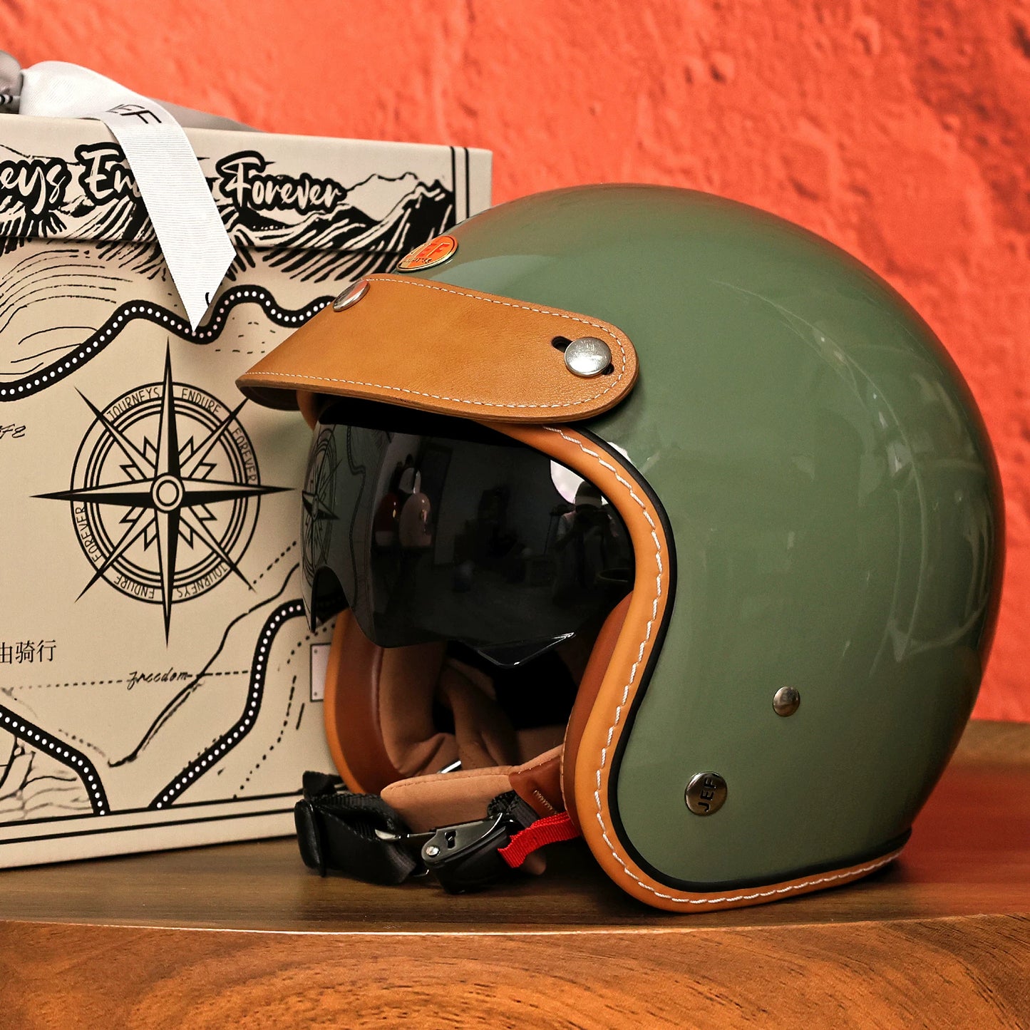 Taiwan JEF motorcycle helmet retro helmet men's 3C cool feeling lining summer helmet locomotive pedal 3/4 helmet women's high value