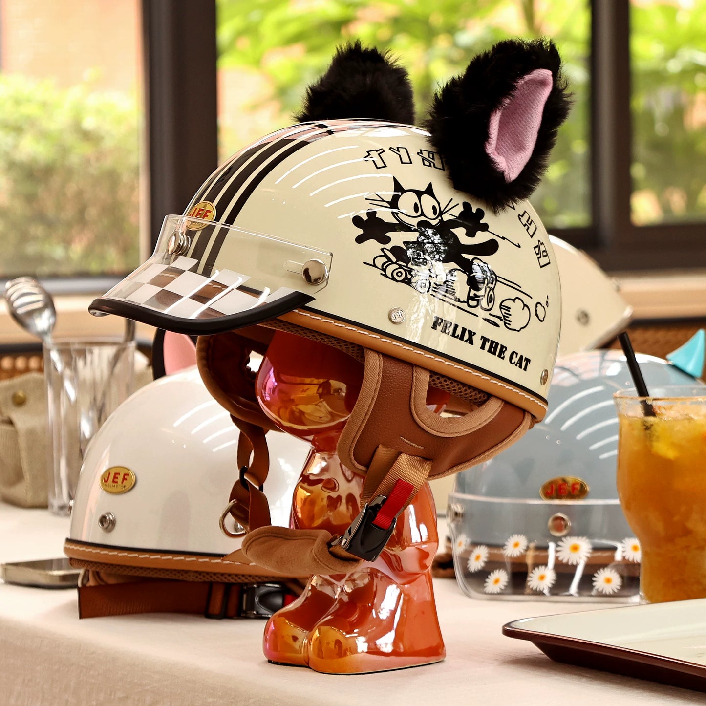 Taiwan JEF helmet skateboard cat electric car women's motorcycle men's locomotive retro summer cool lining lightweight half helmet