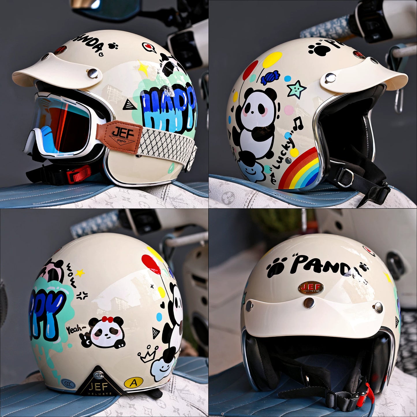 Taiwan JEF retro pedal motorcycle helmet 3C men's and women's winter warm three-quarters helmet cute four-season helmet