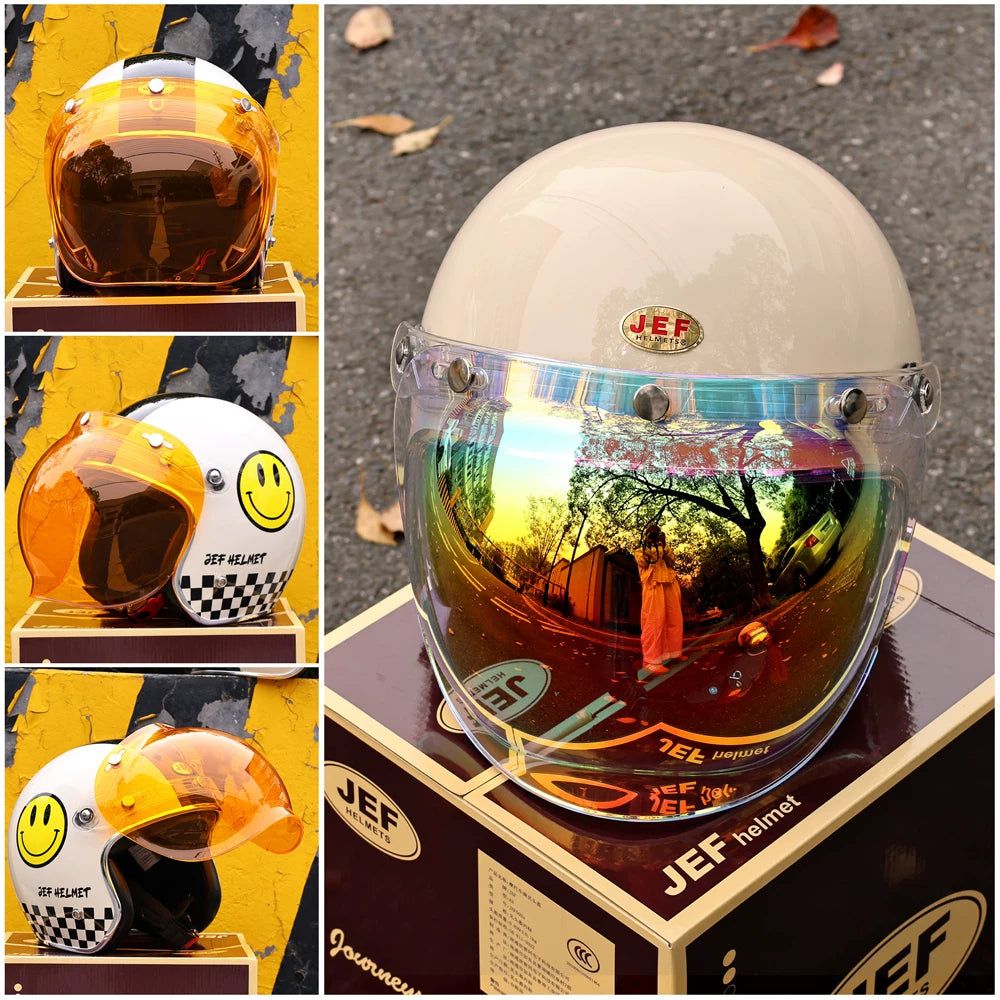 Taiwan JEF retro bubble mirror half helmet windshield windshield windproof sand anti-ultraviolet three-button universal helmet lens