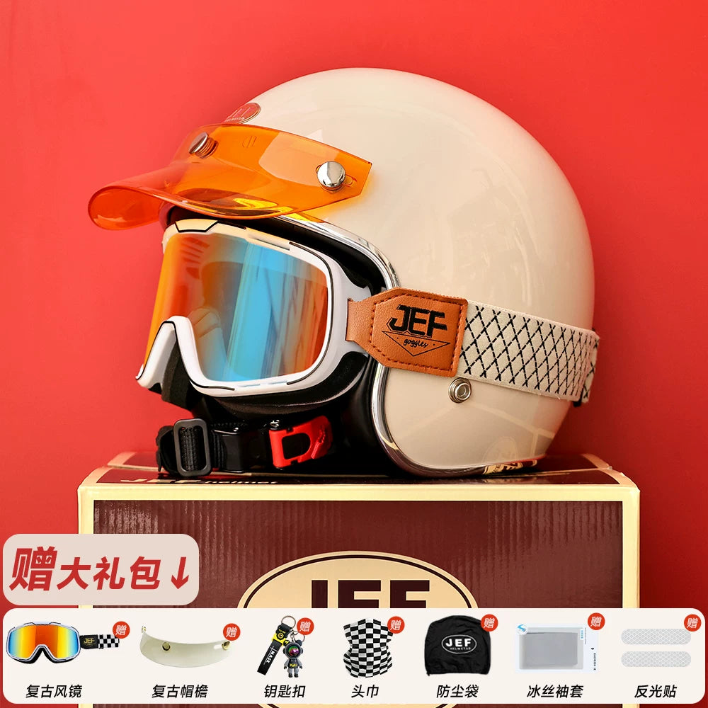 Taiwan JEF retro helmet scooter motorcycle 3/4 half helmet men's and women's four seasons cruise electric car hard hat 3C