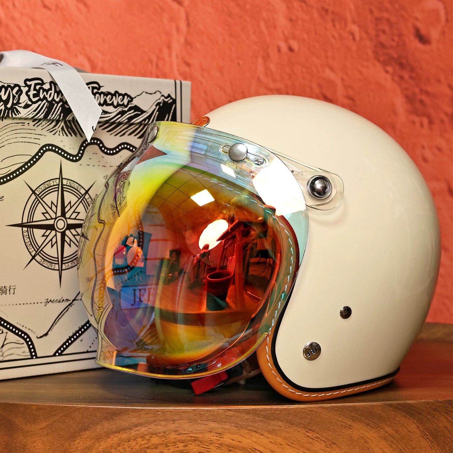 Taiwan JEF motorcycle helmet retro helmet men's 3C cool feeling lining summer helmet locomotive pedal 3/4 helmet women's high value