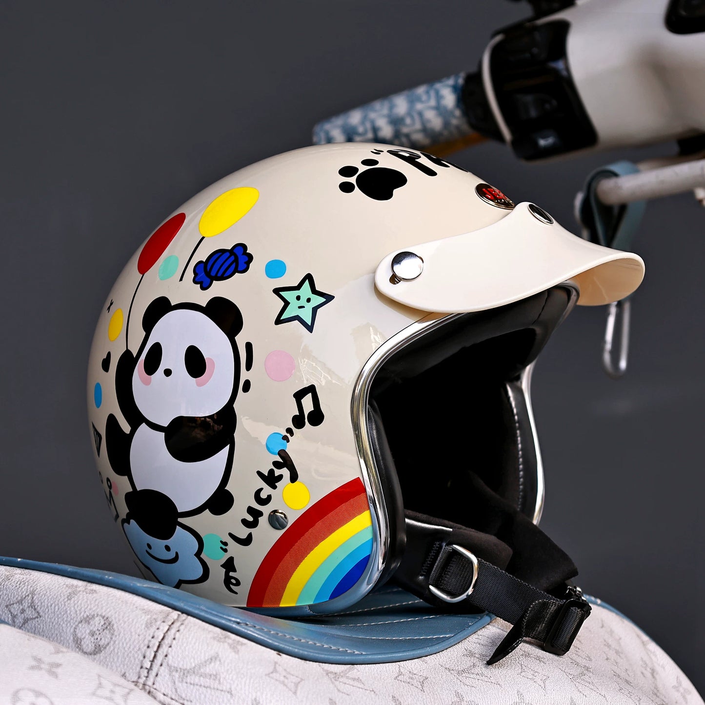 Taiwan JEF retro pedal motorcycle helmet 3C men's and women's winter warm three-quarters helmet cute four-season helmet