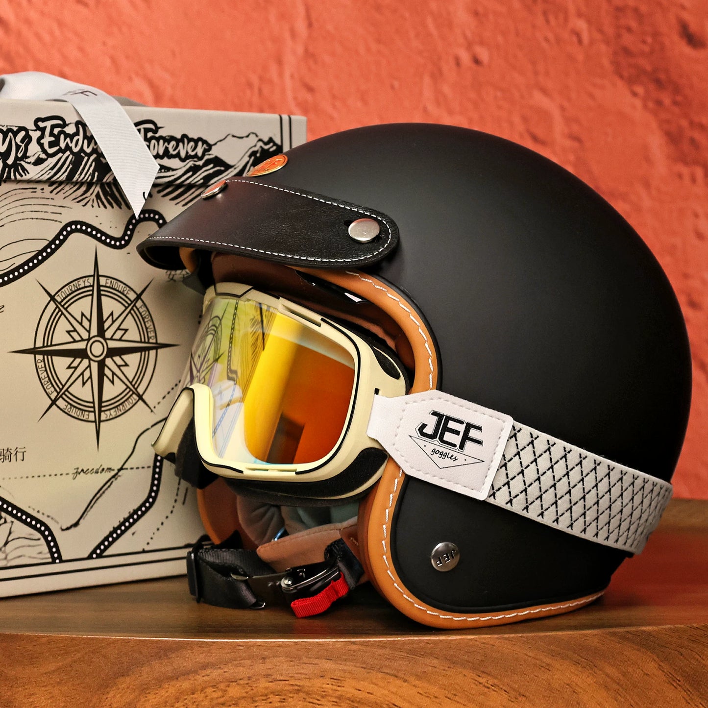 Taiwan JEF motorcycle helmet retro helmet men's 3C cool feeling lining summer helmet locomotive pedal 3/4 helmet women's high value