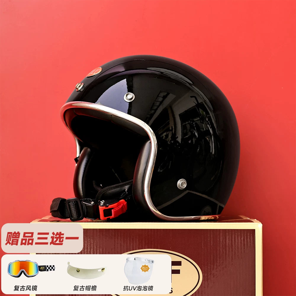 Taiwan JEF retro helmet scooter motorcycle 3/4 half helmet men's and women's four seasons cruise electric car hard hat 3C