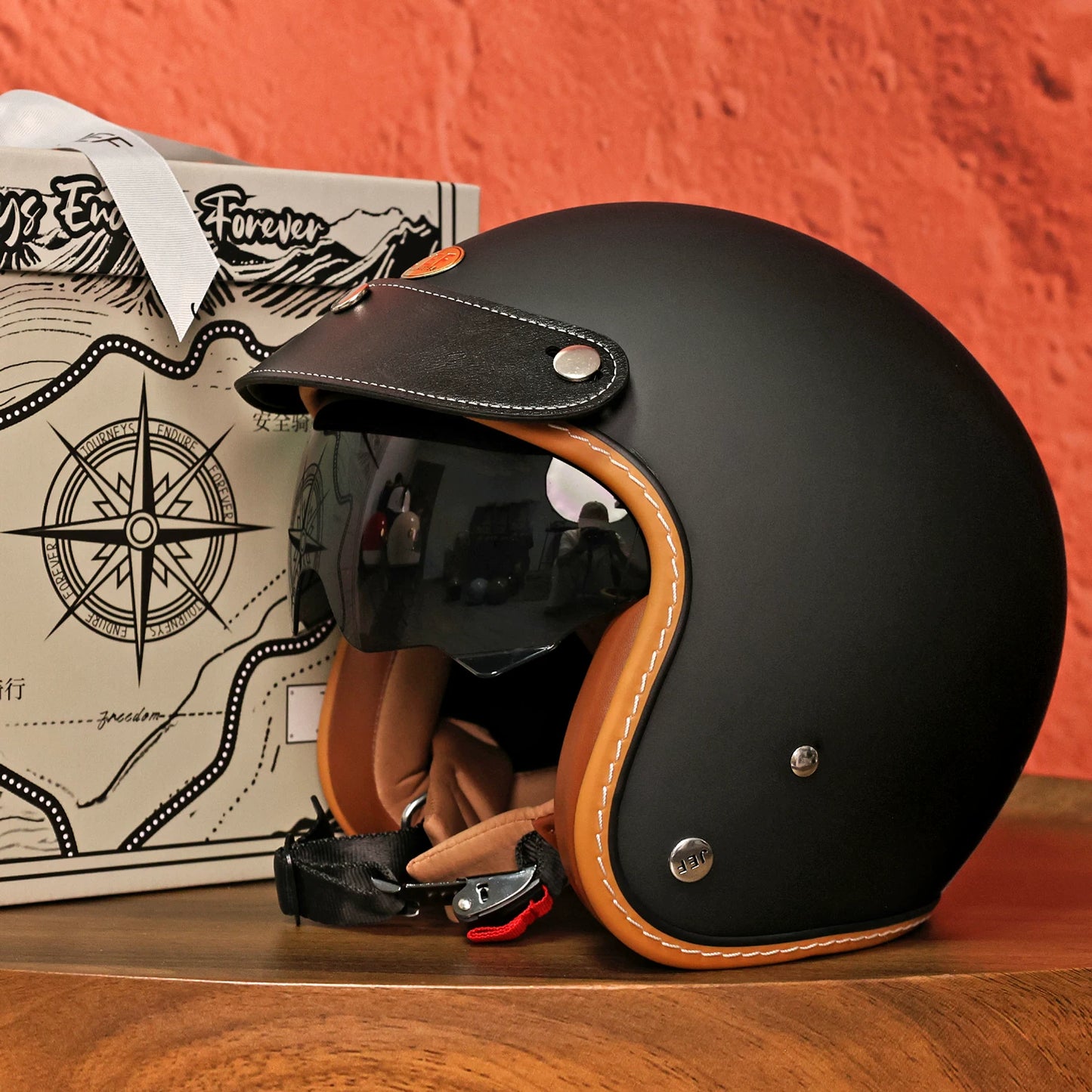 Taiwan JEF motorcycle helmet retro helmet men's 3C cool feeling lining summer helmet locomotive pedal 3/4 helmet women's high value