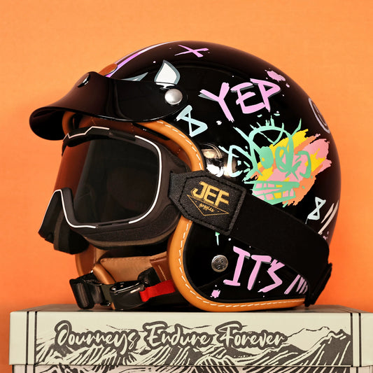 Taiwan JEF Retro Motorcycle Helmet Endoscope Film Men and Women Four Seasons Electric Motorcycle Half Helmet Pedal Three-Quarters Helmet Autumn
