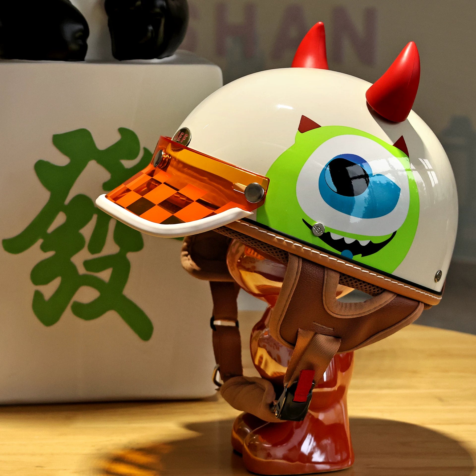 bike helmet modified Taiwan JEF helmet cartoon big-eyed boy retro three-quarter helmet 3C m
