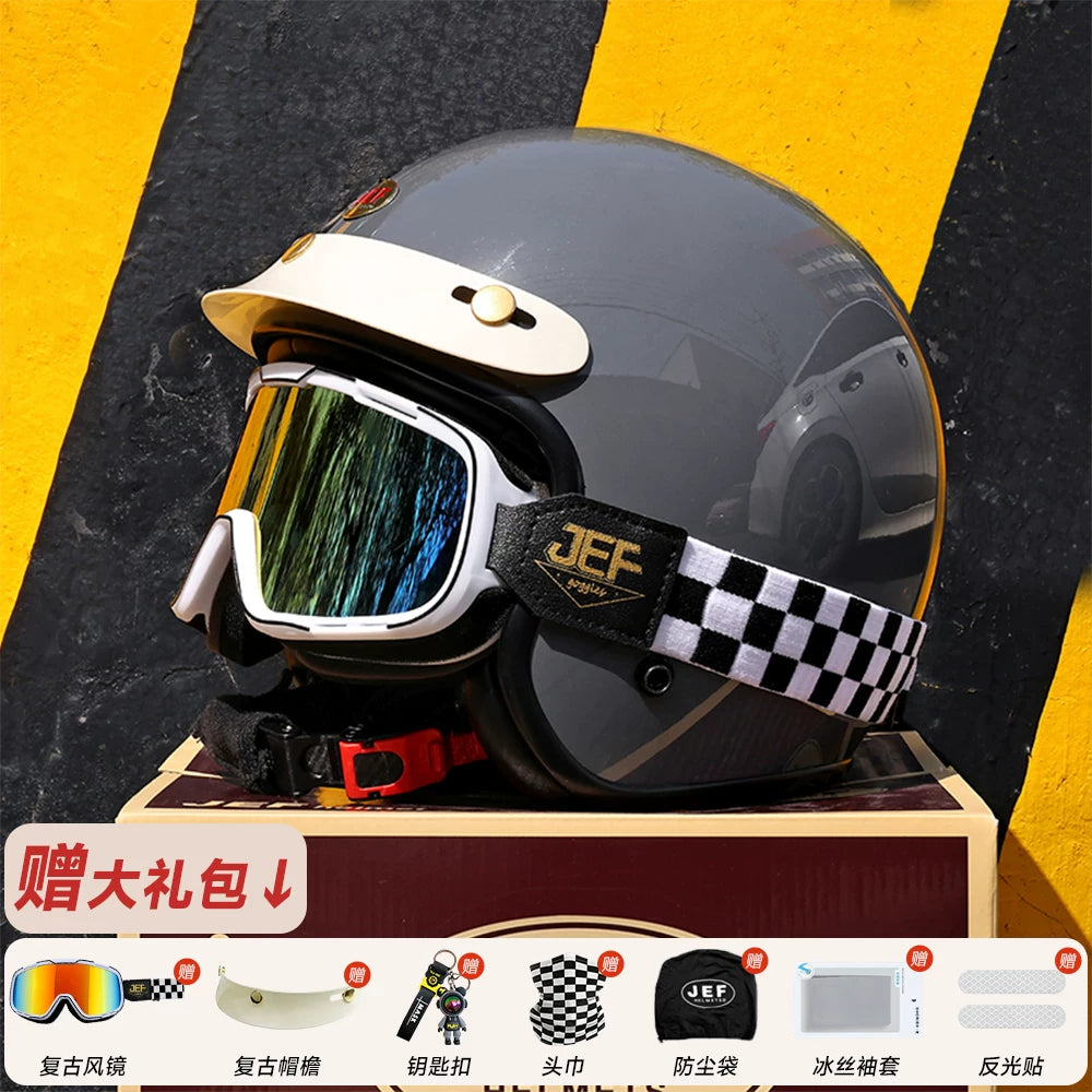 Taiwan JEF retro 3/4 helmet Vespa Django scooter motorcycle half helmet men's and women's four-season cycling helmet