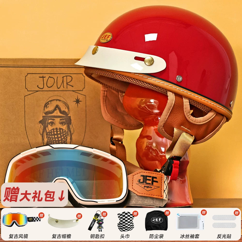 Taiwan JEF helmet retro half helmet pedal motorcycle electric lightweight 3C helmet summer men's and women's helmet