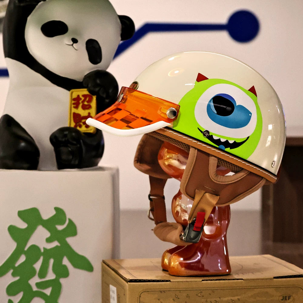Taiwan JEF helmet cartoon big-eyed boy retro three-quarter helmet 3C men's and women's big-eyed monster electric summer half helmet