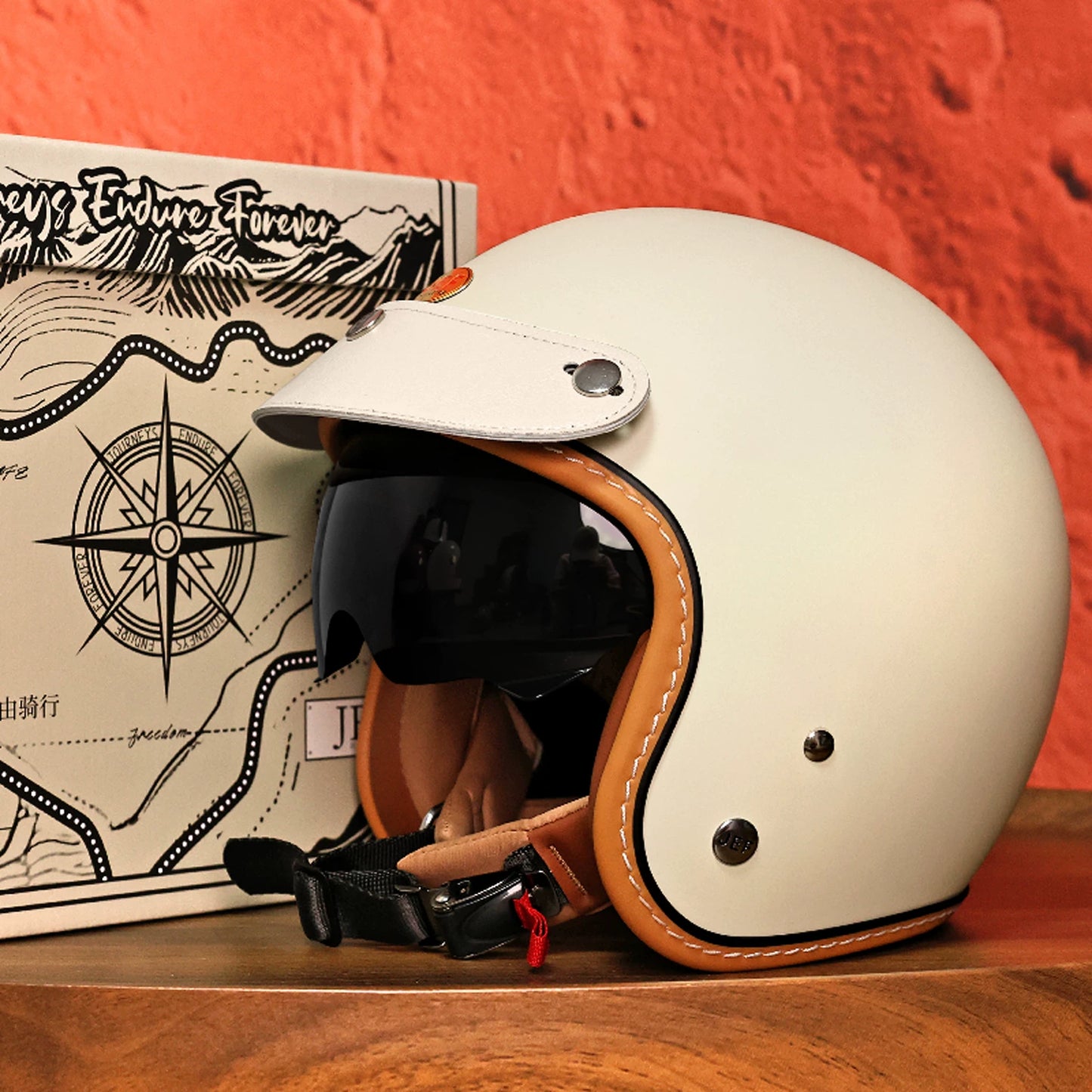 Taiwan JEF motorcycle helmet retro helmet men's 3C cool feeling lining summer helmet locomotive pedal 3/4 helmet women's high value