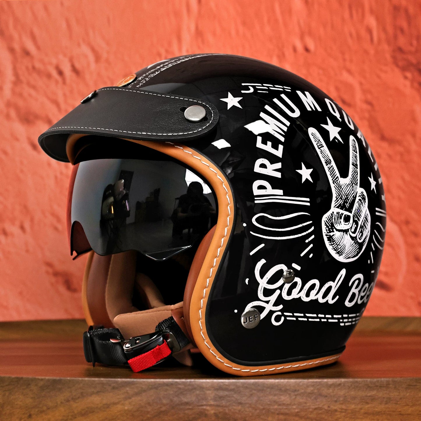 Taiwan JEF retro helmet men's motorcycle three-quarter helmet women's pedal cruise locomotive summer four-season helmet