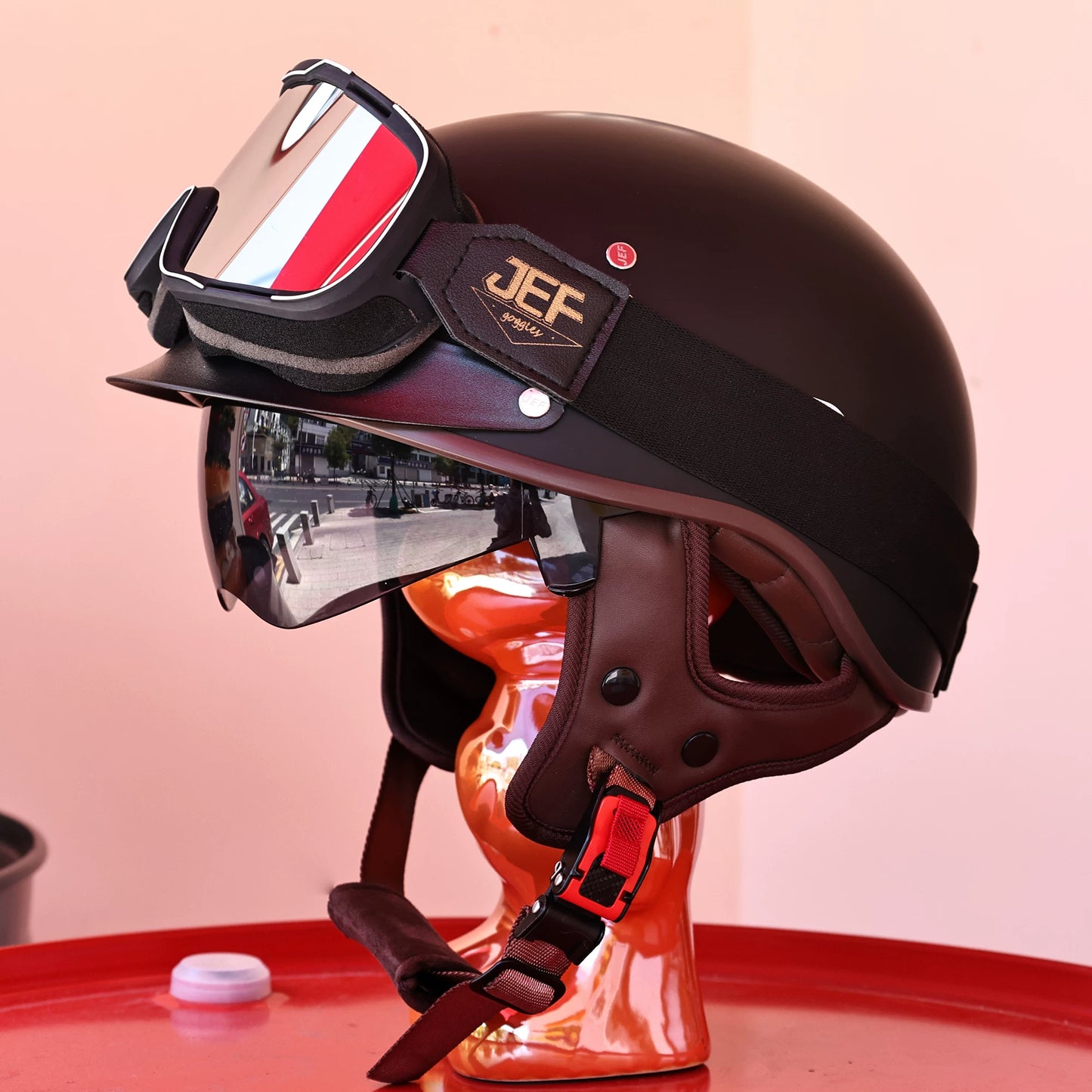 Taiwan JEF retro cruise locomotive helmet men's and women's electric motorcycle 3C four-season half helmet Japanese pedal scoop helmet