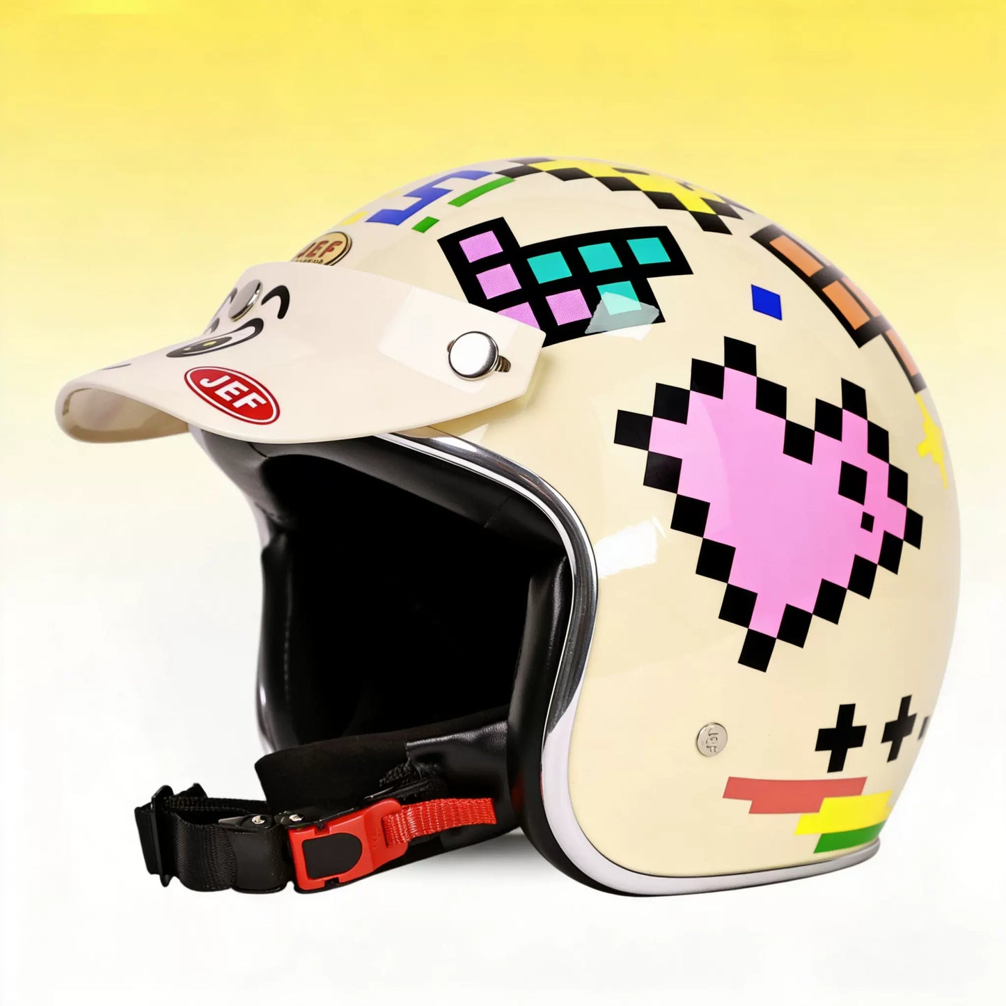 Taiwan JEF retro helmet 3C motorcycle electric scooter pedal 3/4 small helmet body men and women riding four seasons graffiti helmet