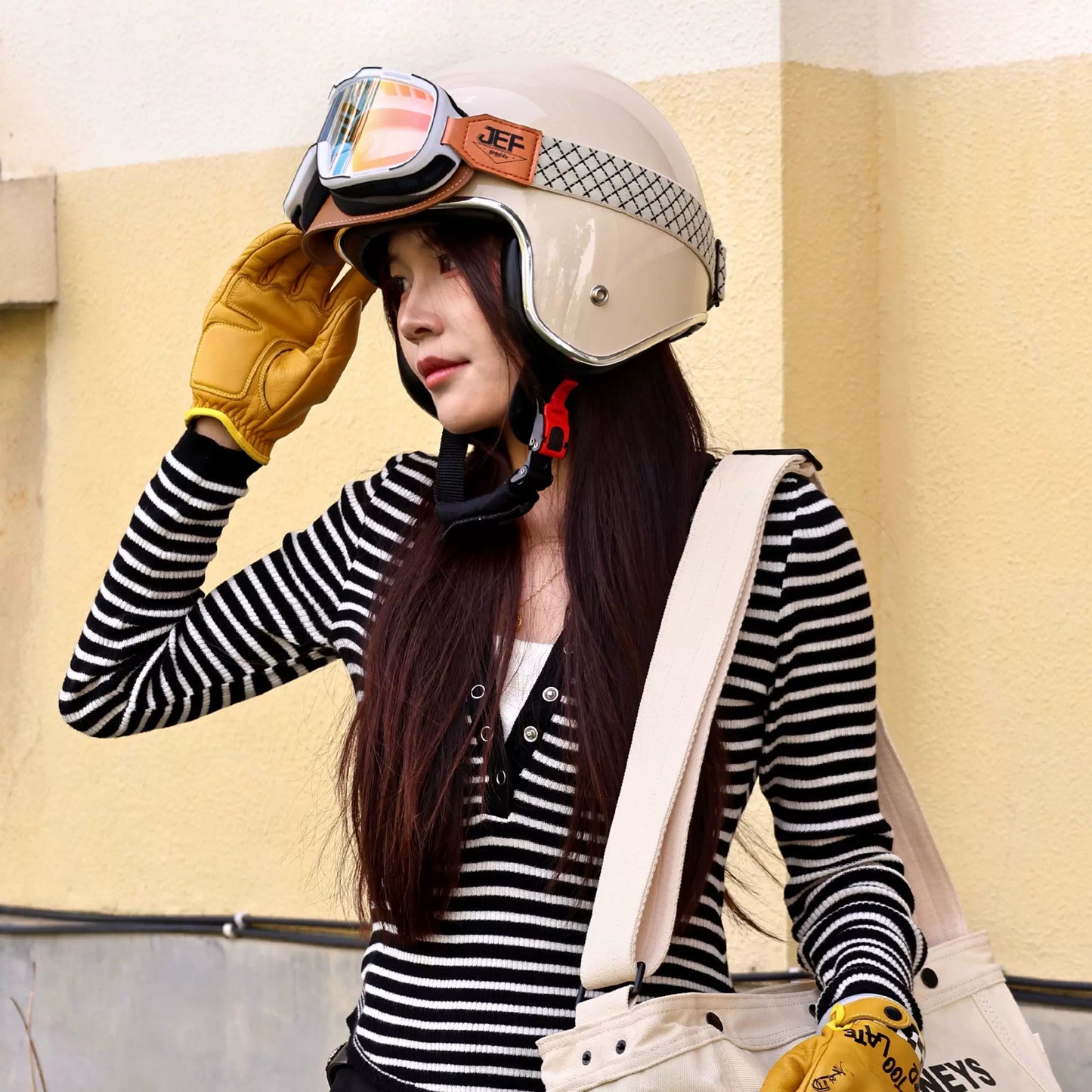 Taiwan JEF retro helmet scooter motorcycle 3/4 half helmet men's and women's four seasons cruise electric car hard hat 3C