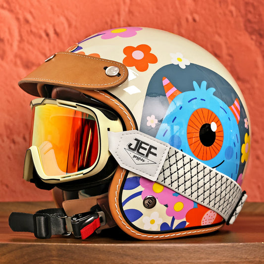 Taiwan JEF helmet retro riding 3C hard hat cartoon cute parent-child helmet men's and women's electric motorcycle 3/4 helmet
