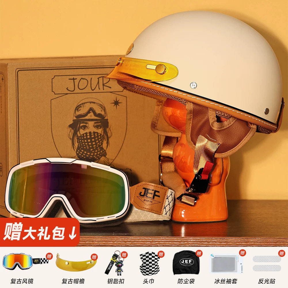 Taiwan JEF helmet retro half helmet pedal motorcycle electric lightweight 3C helmet summer men's and women's helmet