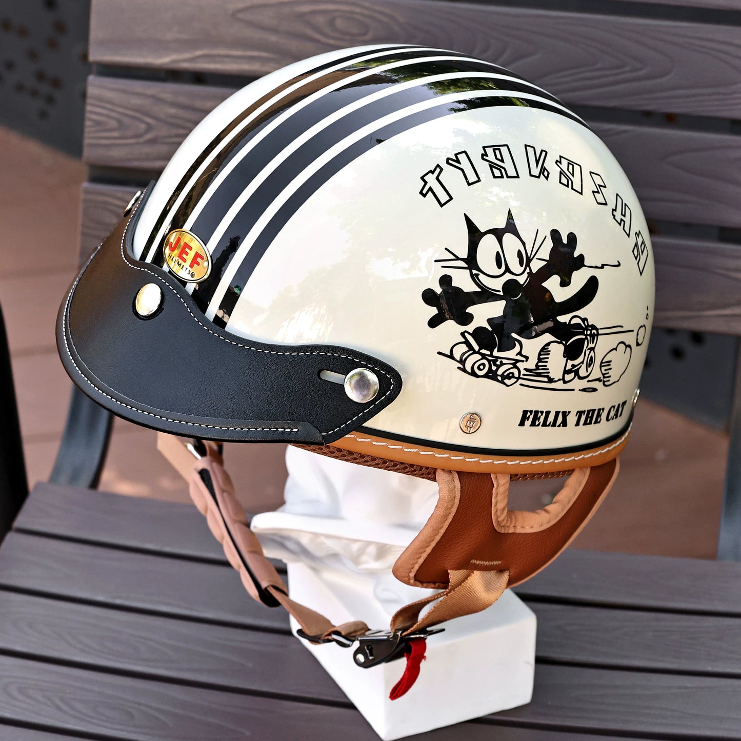 Taiwan JEF small helmet body retro leather brim three-button adjustable half helmet three-quarters helmet visor tongue