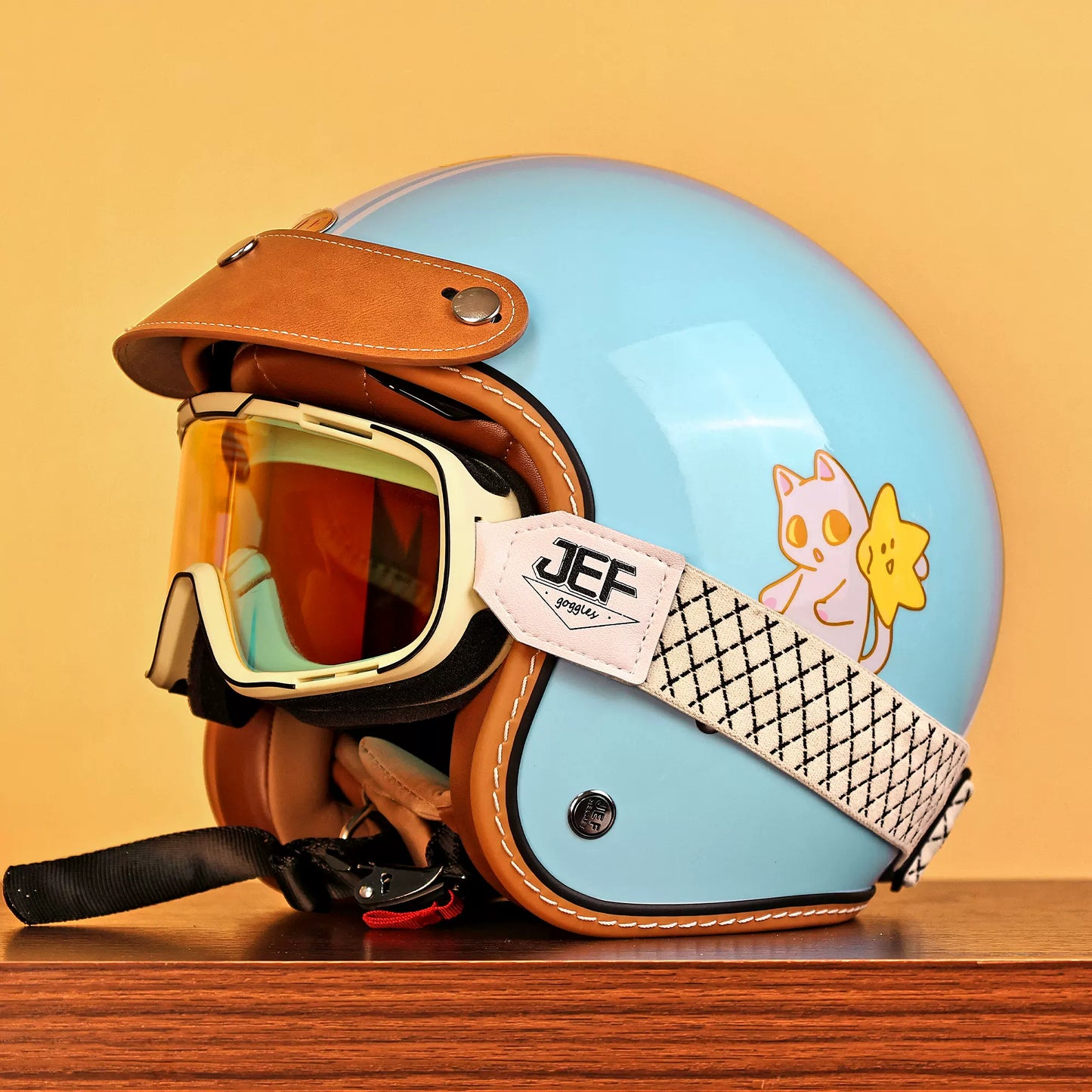 Taiwan JEF helmet retro half helmet cartoon 3/4 helmet men and women 3C electric motorcycle riding parent-child helmet four seasons