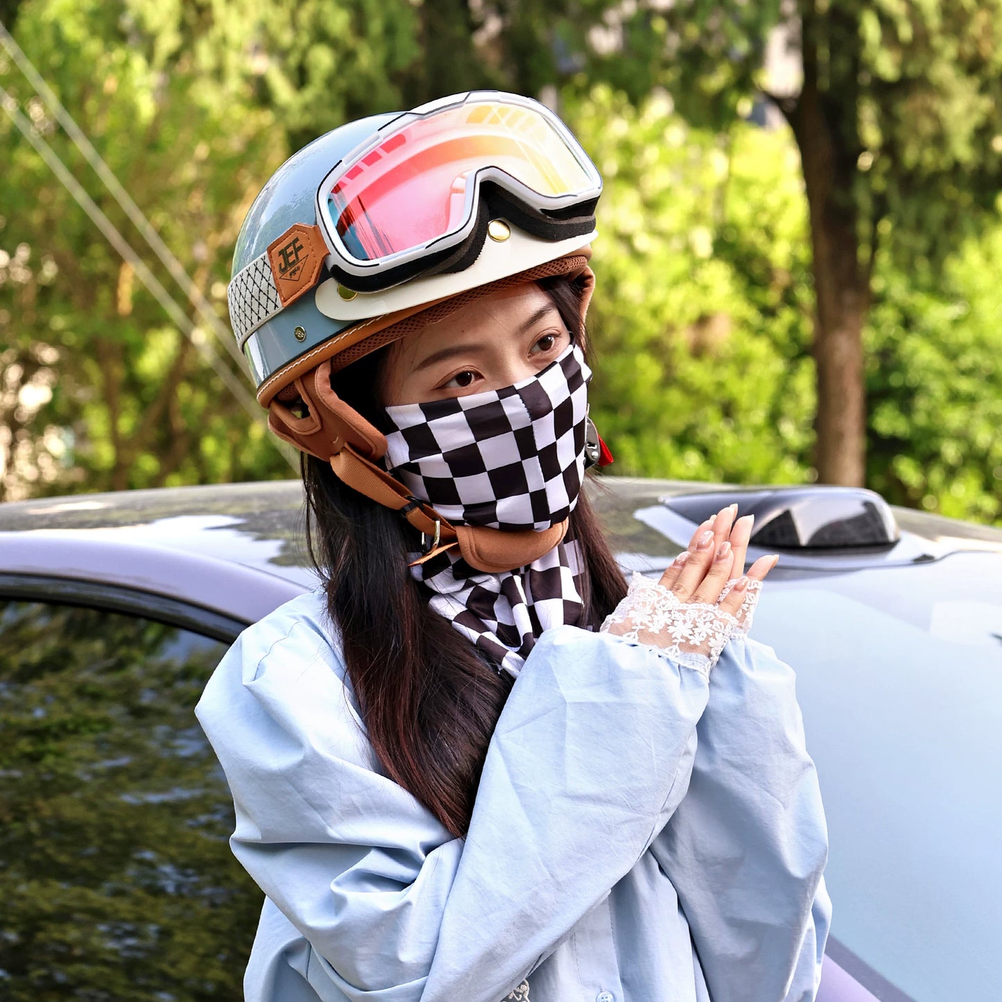 Vintage checkerboard sunscreen mask men and women outdoor cycling face towel magic headscarf ice silk sunscreen scarf summer