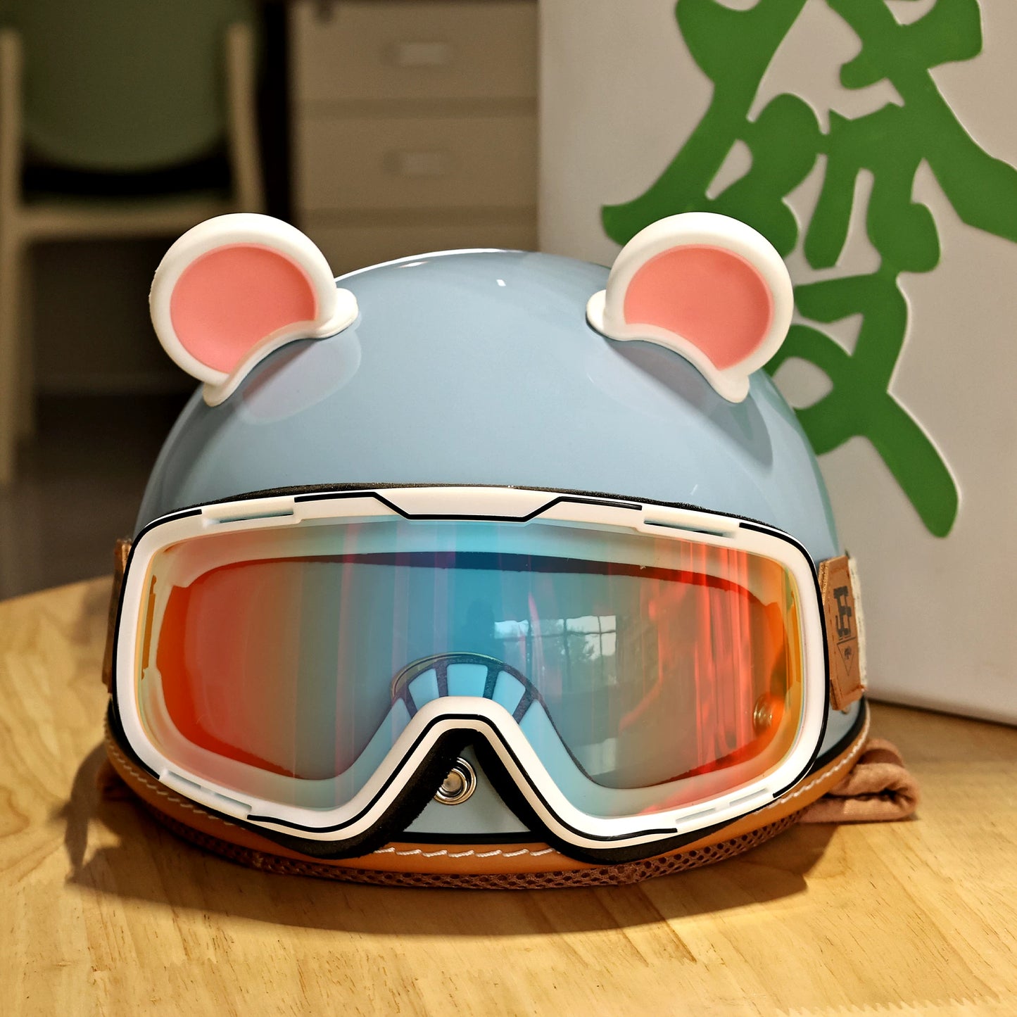 Taiwan JEF helmet retro bear ears women's electric motorcycle half helmet men's summer cute and light four seasons 3C scoop helmet