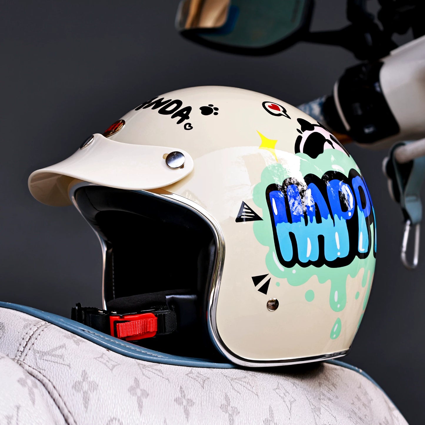 Taiwan JEF retro pedal motorcycle helmet 3C men's and women's winter warm three-quarters helmet cute four-season helmet