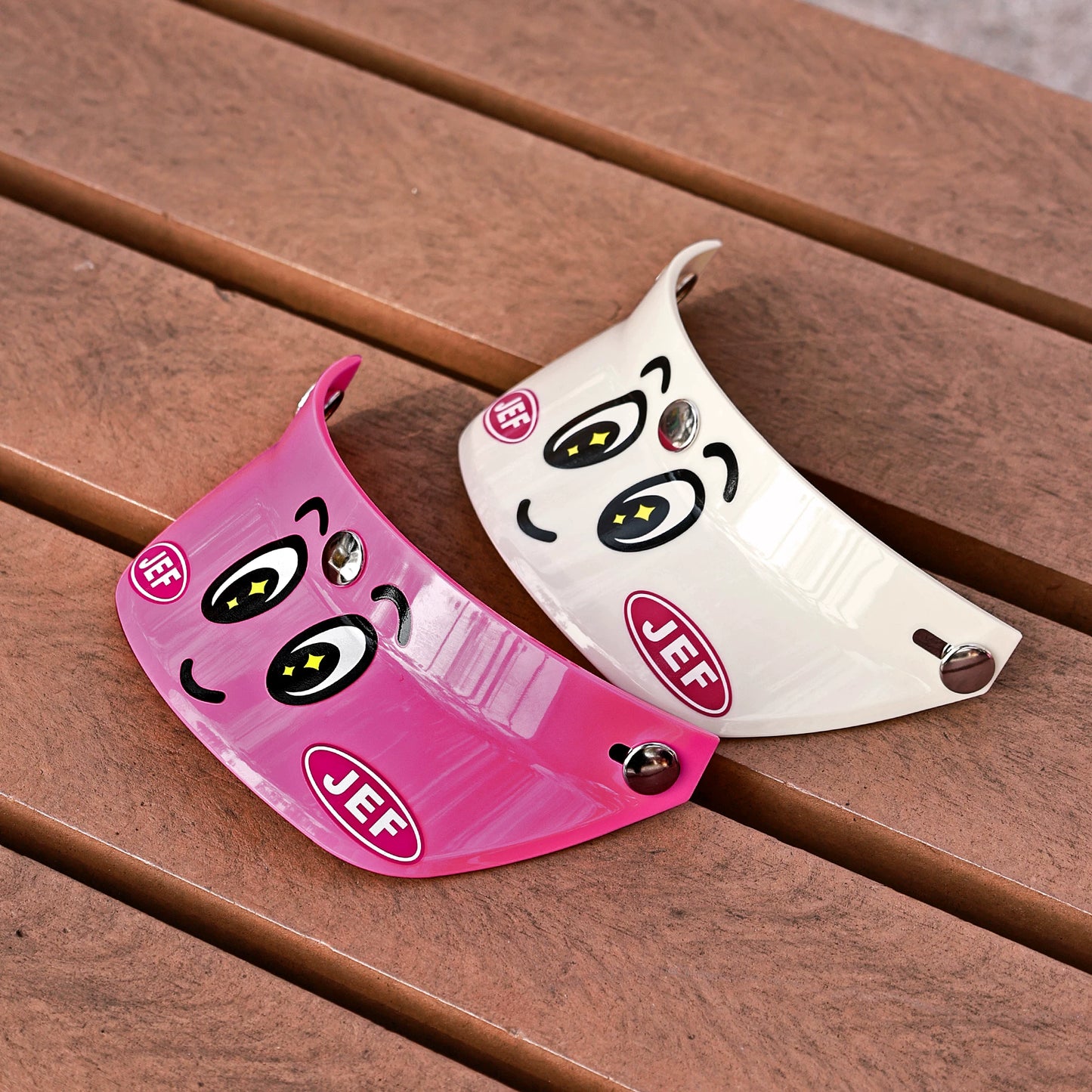 Taiwan JEF retro locomotive half helmet 3/4 helmet tongue cartoon smiley face visor pink big-eyed boy helmet brim