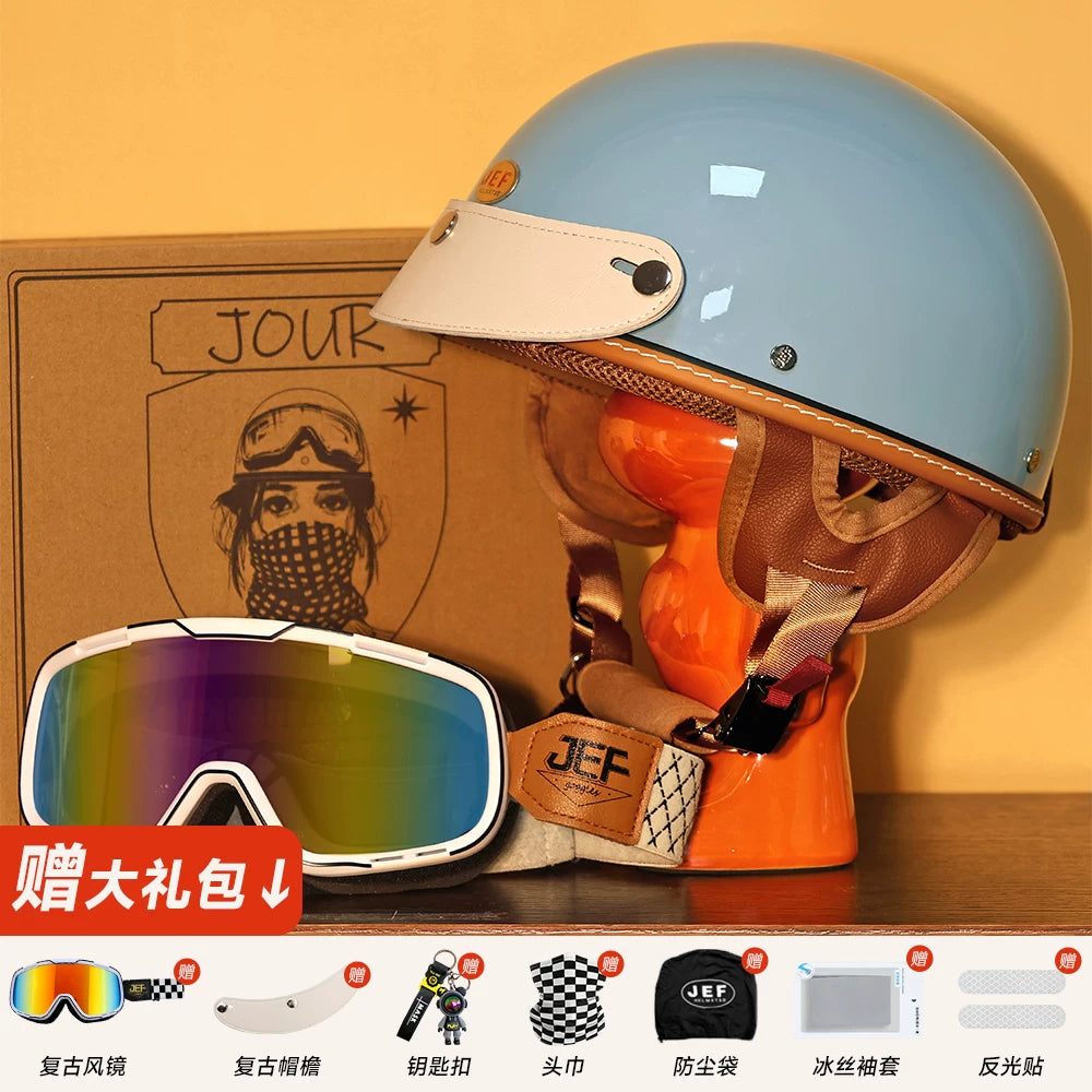Taiwan JEF helmet retro half helmet pedal motorcycle electric lightweight 3C helmet summer men's and women's helmet