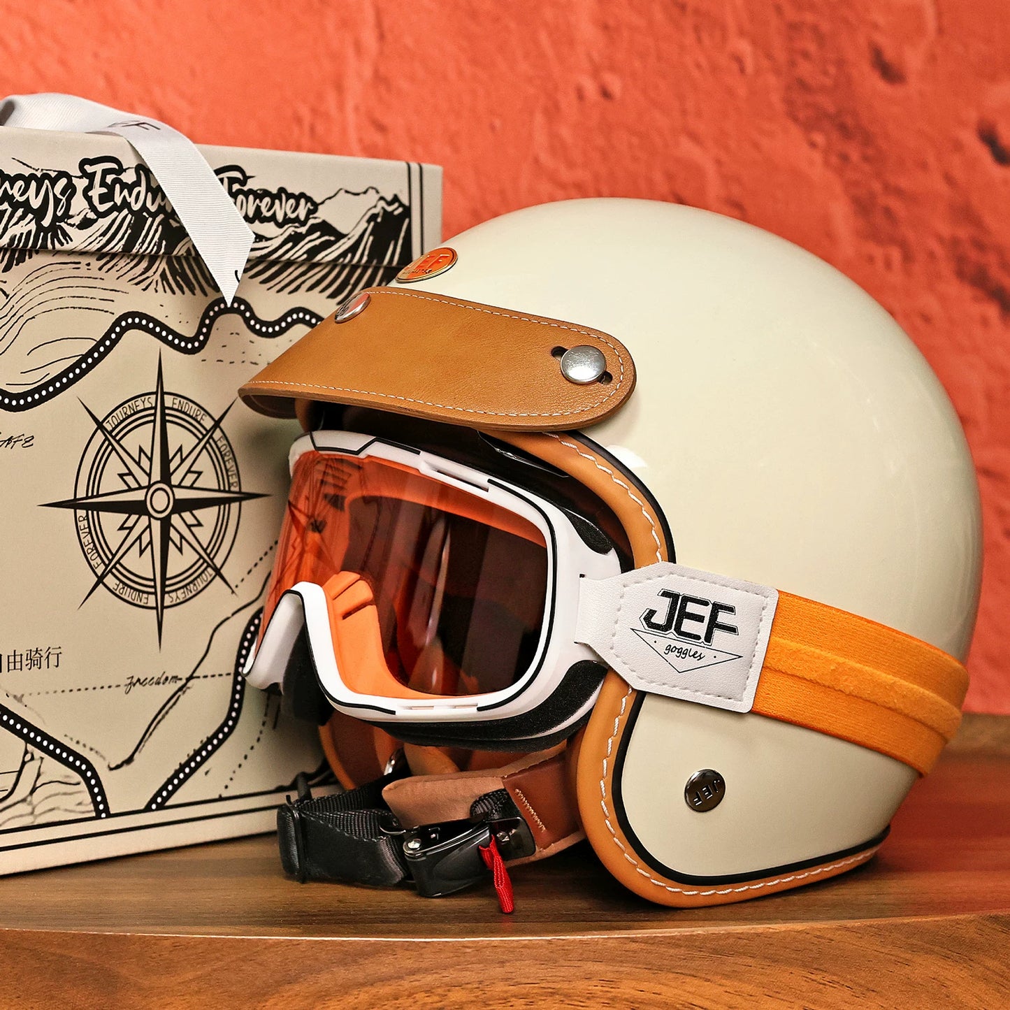 Taiwan JEF motorcycle helmet retro helmet men's 3C cool feeling lining summer helmet locomotive pedal 3/4 helmet women's high value