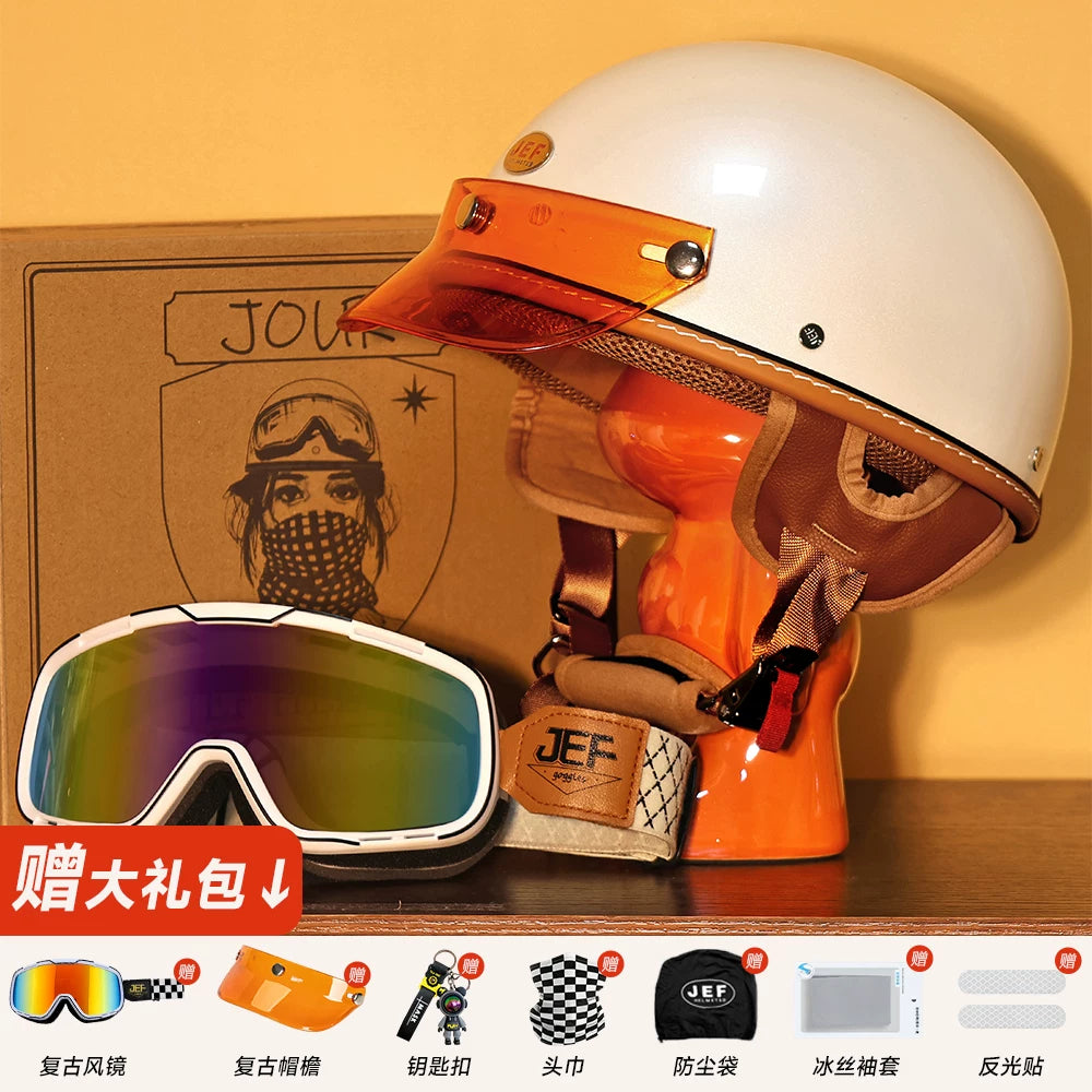 Taiwan JEF helmet retro half helmet pedal motorcycle electric lightweight 3C helmet summer men's and women's helmet