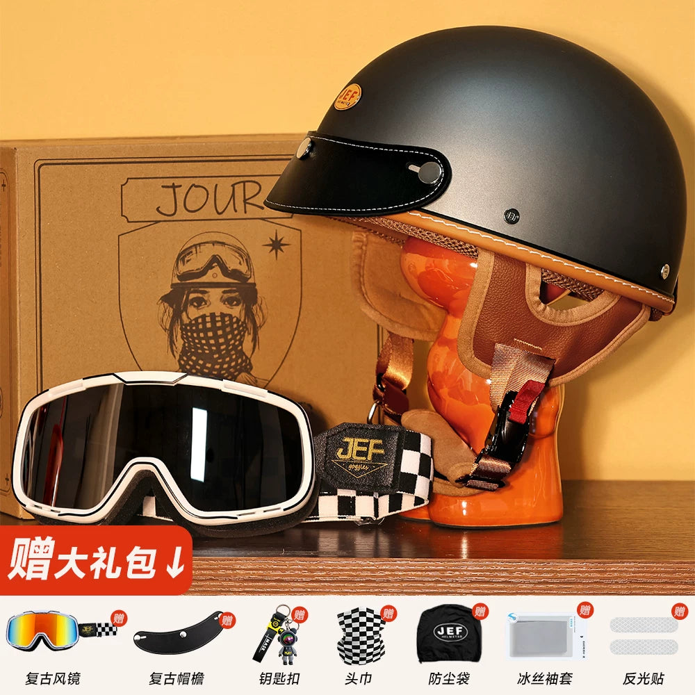 Taiwan JEF helmet retro half helmet pedal motorcycle electric lightweight 3C helmet summer men's and women's helmet